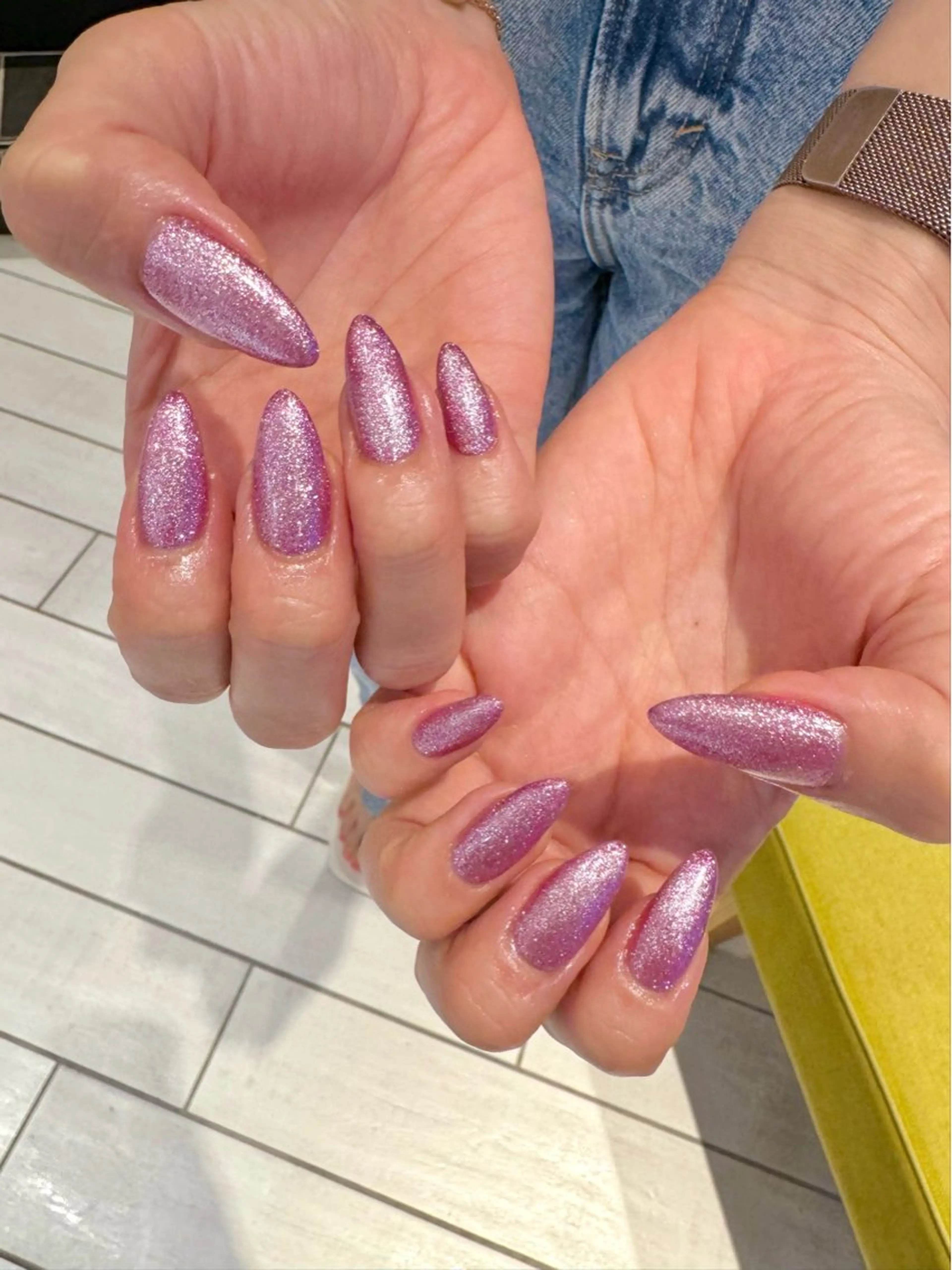 ネイル ラメ(グリッター) ワンカラーネイル ピンク ハンドネイル 🌺🌴N. Rita🥥のネイルデザイン