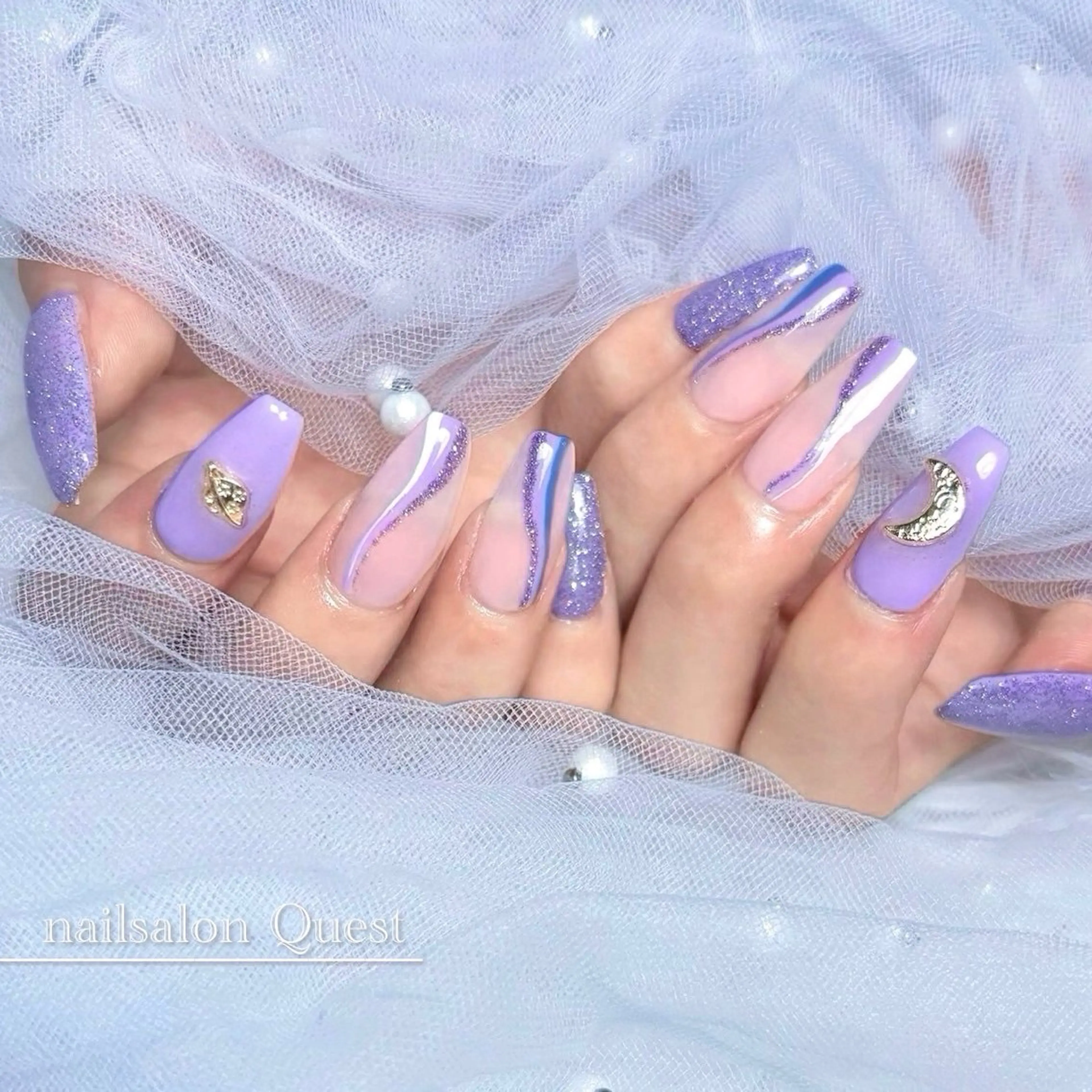 ネイル アートネイル パステルネイル パープル ハンドネイル nailsalon Questのネイルデザイン