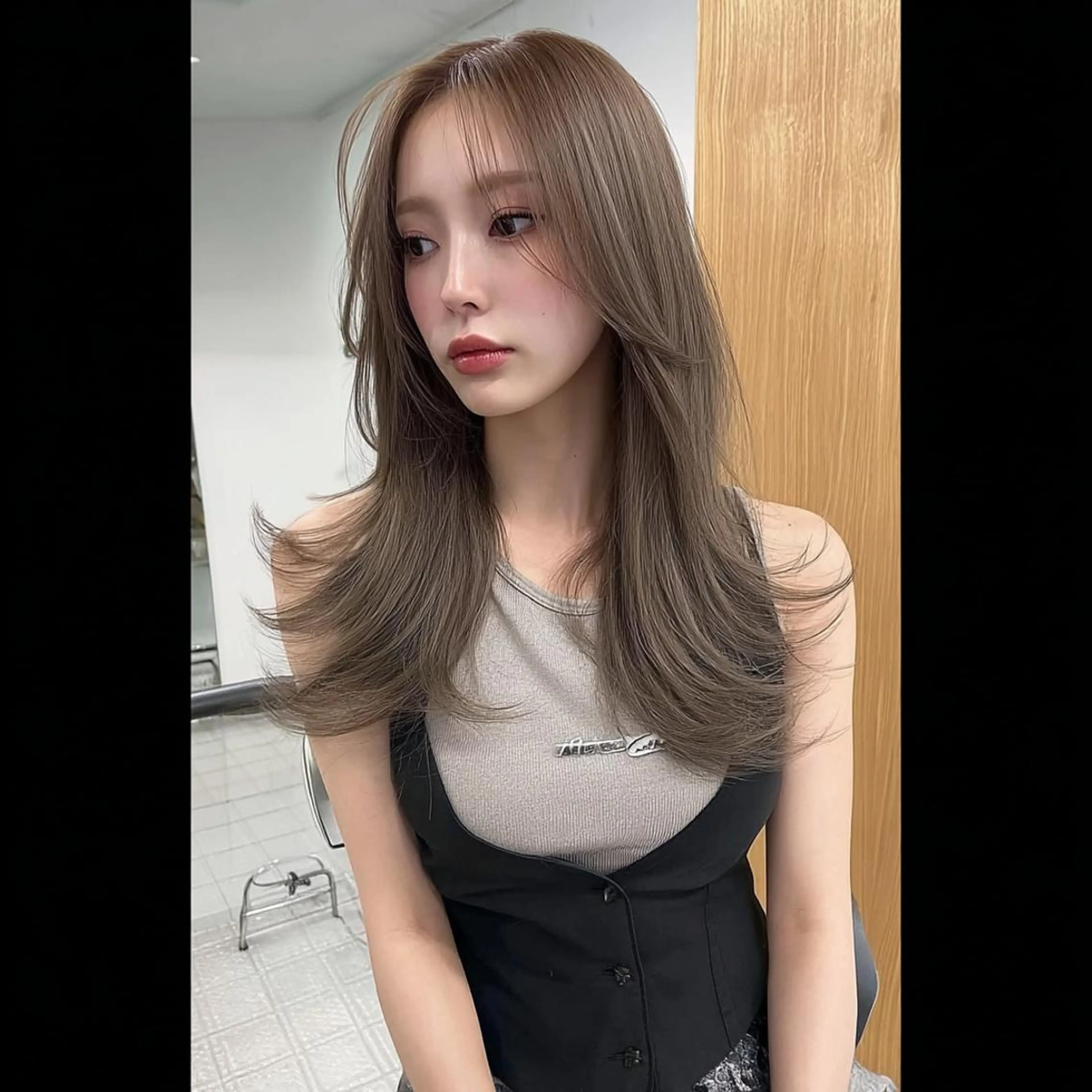 ロング ボブ 顔まわりレイヤー 髪質改善 韓国風ヘア レイヤーカット カット ヘアカラー 水町 幸基のヘアスタイル