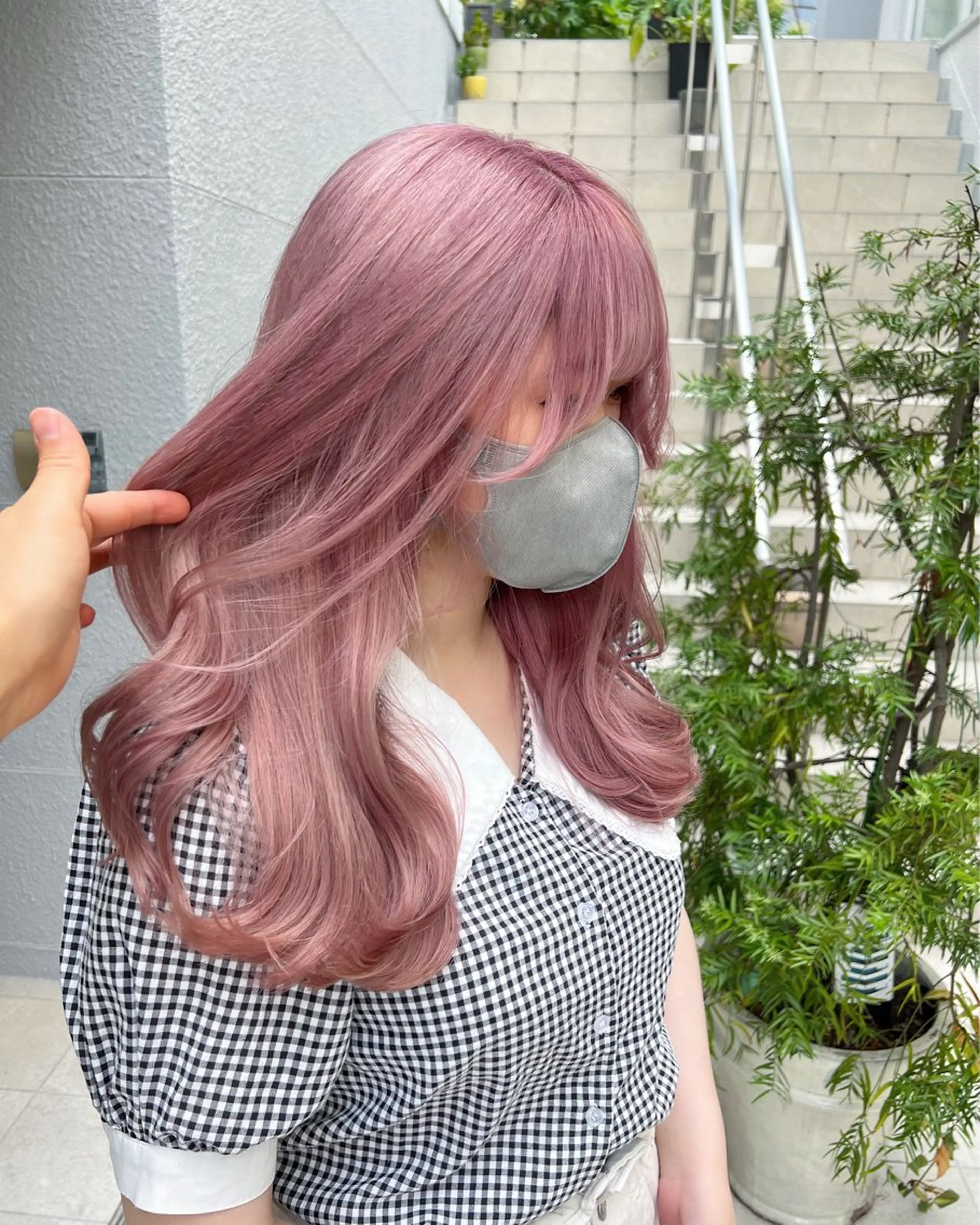 ミディアム カラー ベージュカラー ピンクカラー ピンクベージュ レイヤーカット/韓国 艶カラー🪄REN.のヘアスタイル