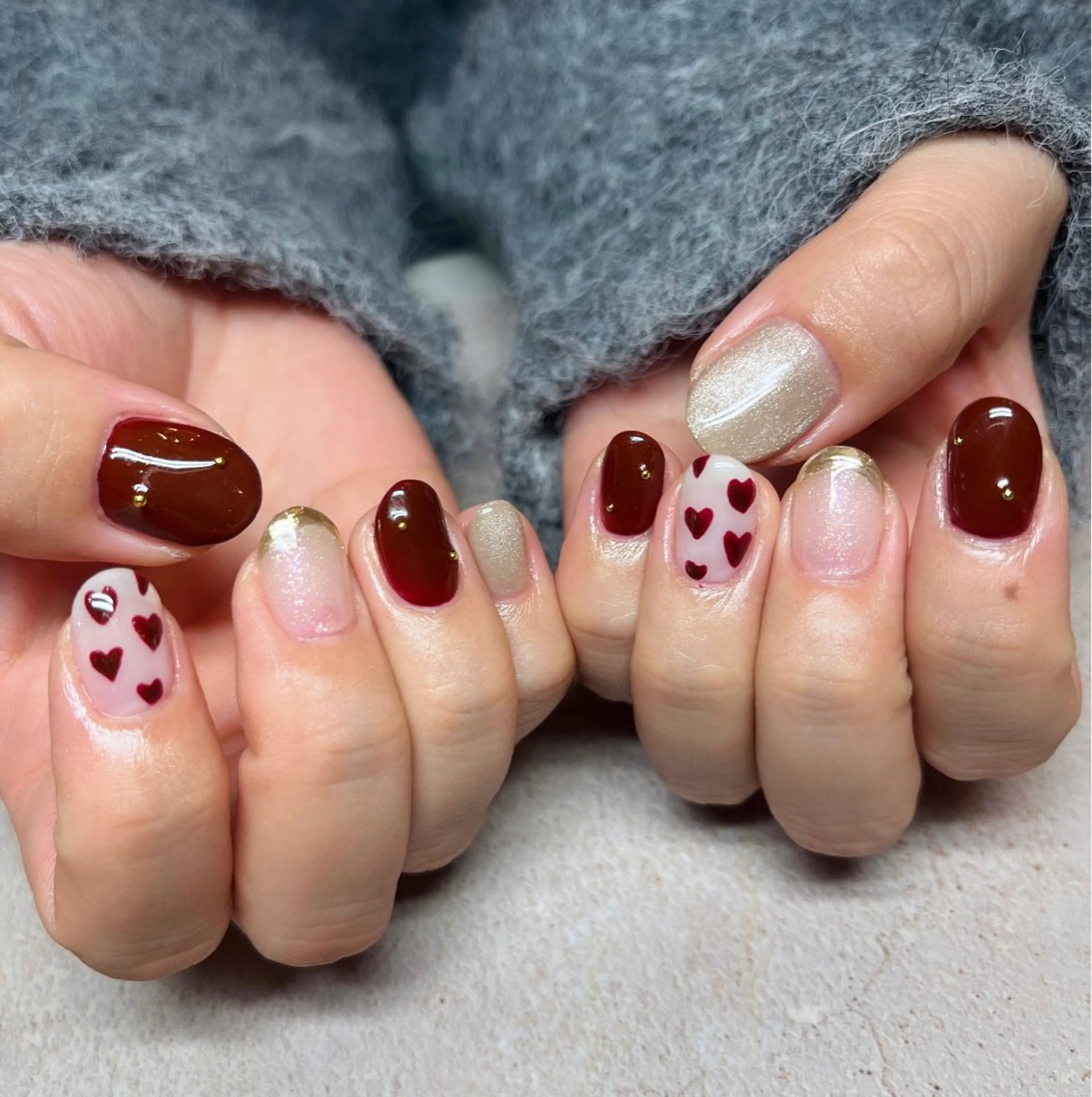 ネイル アートネイル マグネットネイル バレンタイン ハンドネイル HazeGrass NAILのネイルデザイン