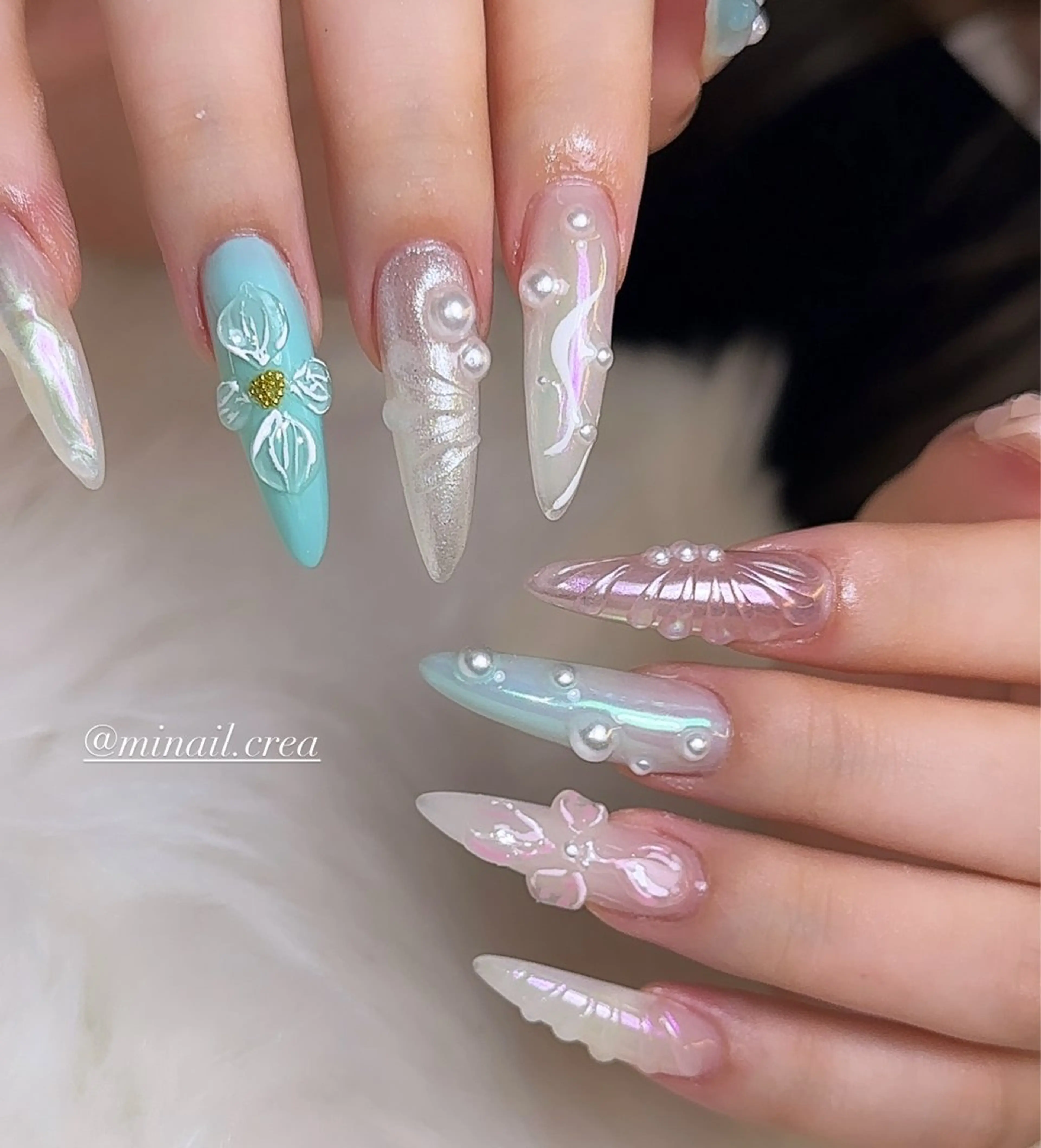 ネイル ジェルネイル キラキラネイル ロングネイル ミラーネイル スカルプネイル ハンドネイル CRéA　-private nailsalon-所属・CReA nailのネイルデザイン