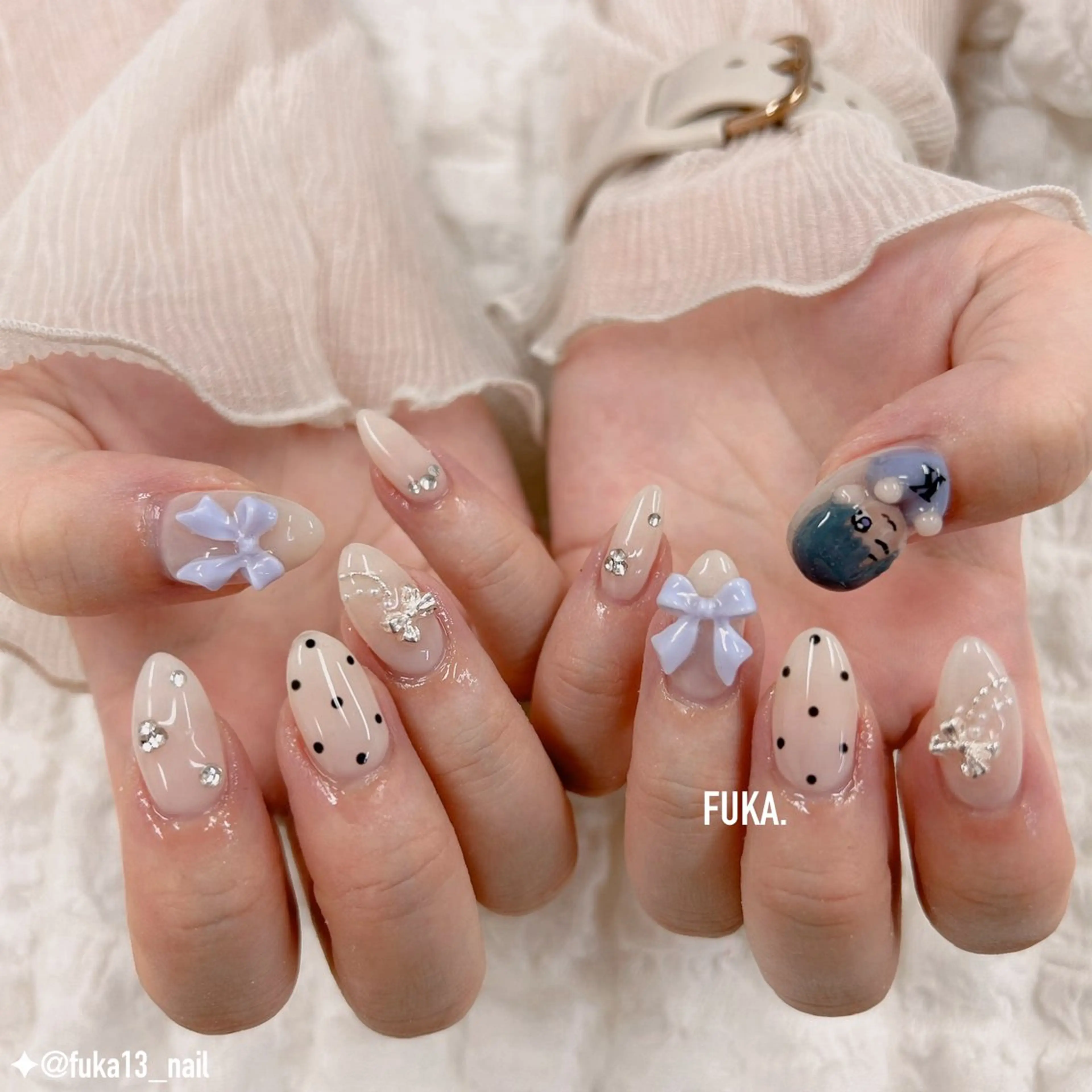ネイル ドット ガーリー 韓国ネイル 持ち込み リボン ハンドネイル ネイルサロンAnela【アネラ】所属・Nail♡Fuka. /12月予約受付中のネイルデザイン