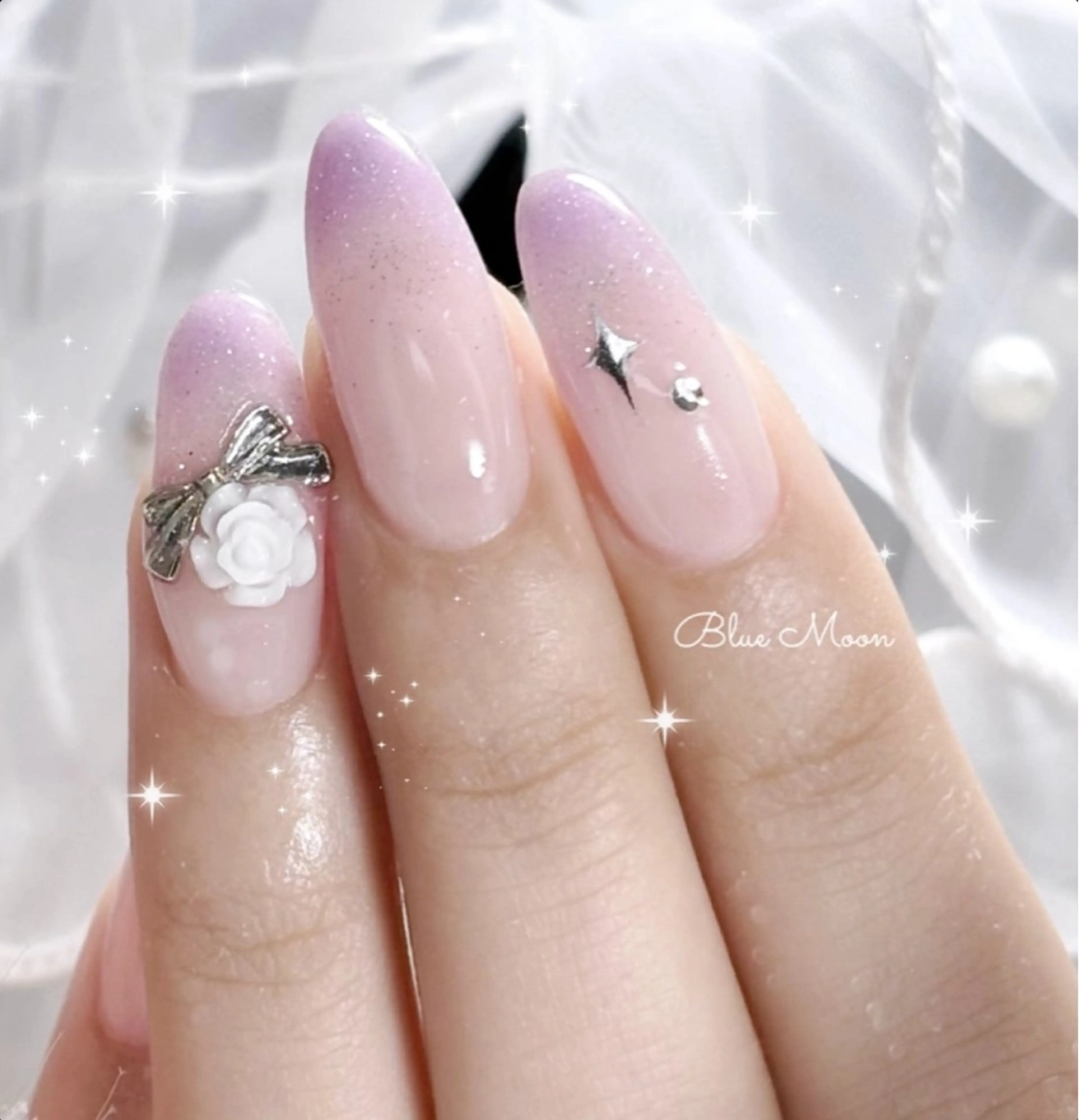 ネイル リボン ハンドネイル ハンドケア nail salon Blue Moonのネイルデザイン