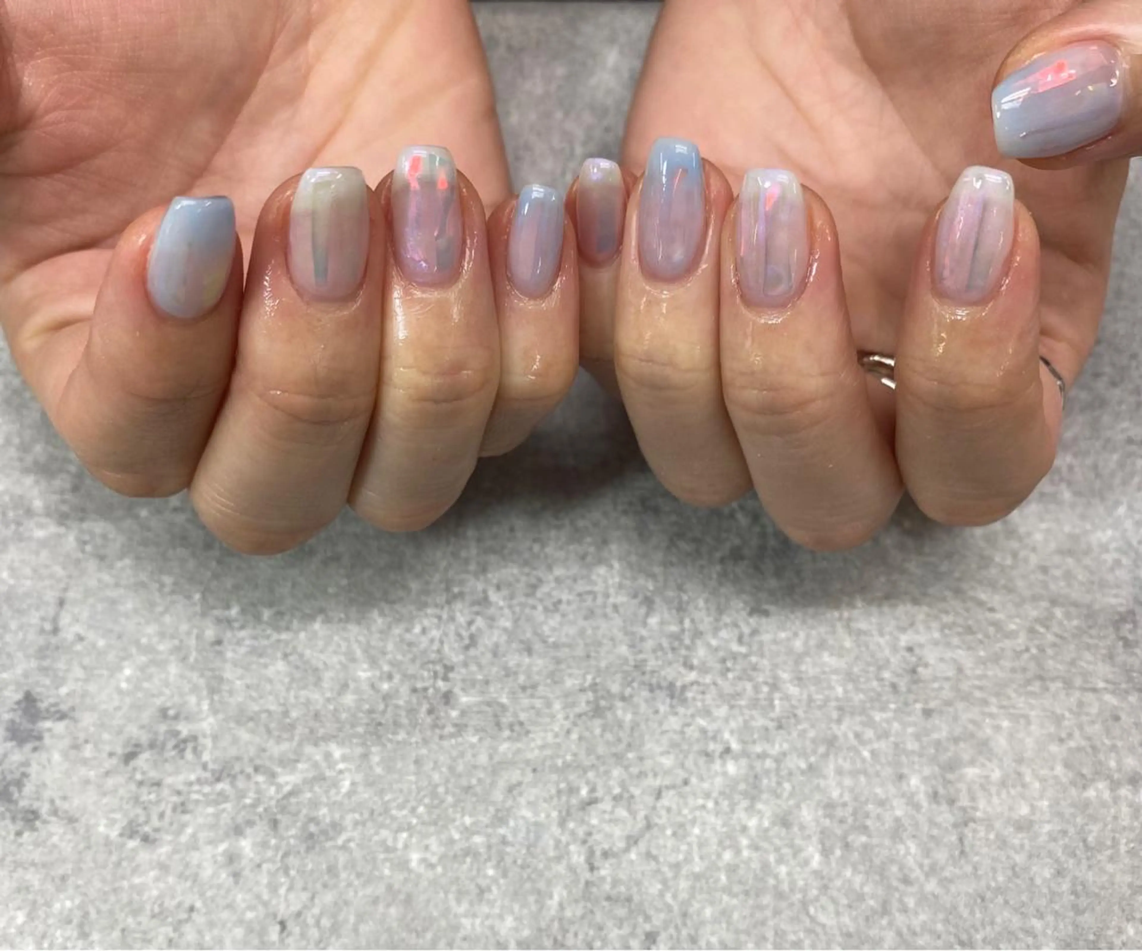 ネイル アートネイル ブルー フレンチネイル ジェルネイル ガラスフレンチ ハンドネイル ハンドケア FASTNAIL PLUS 新宿店のネイルデザイン