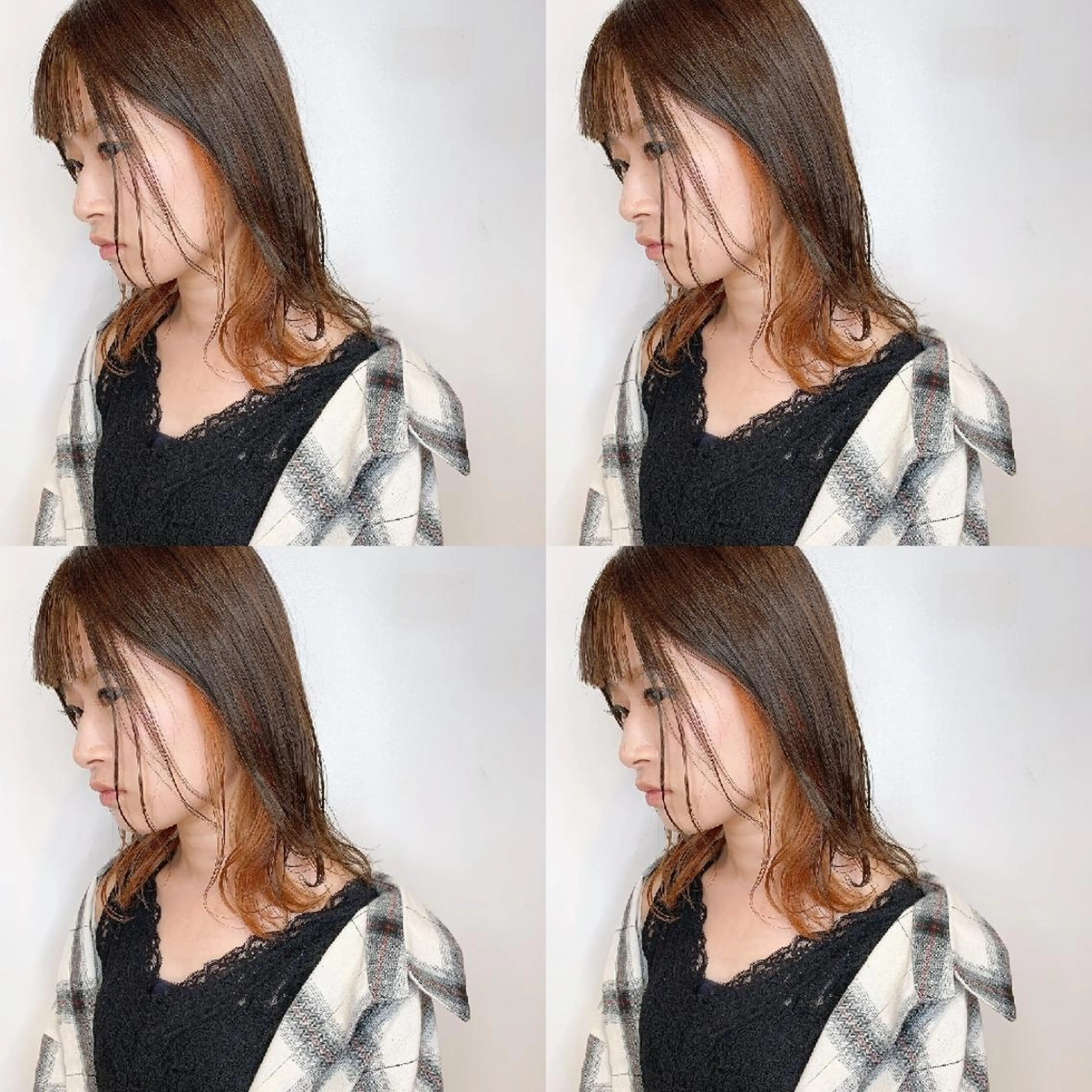 ミディアム カラー ヘアアレンジ インナーカラー オレンジ カット ヘアカラー トリートメント 竹内啓太 ボブのヘアスタイル