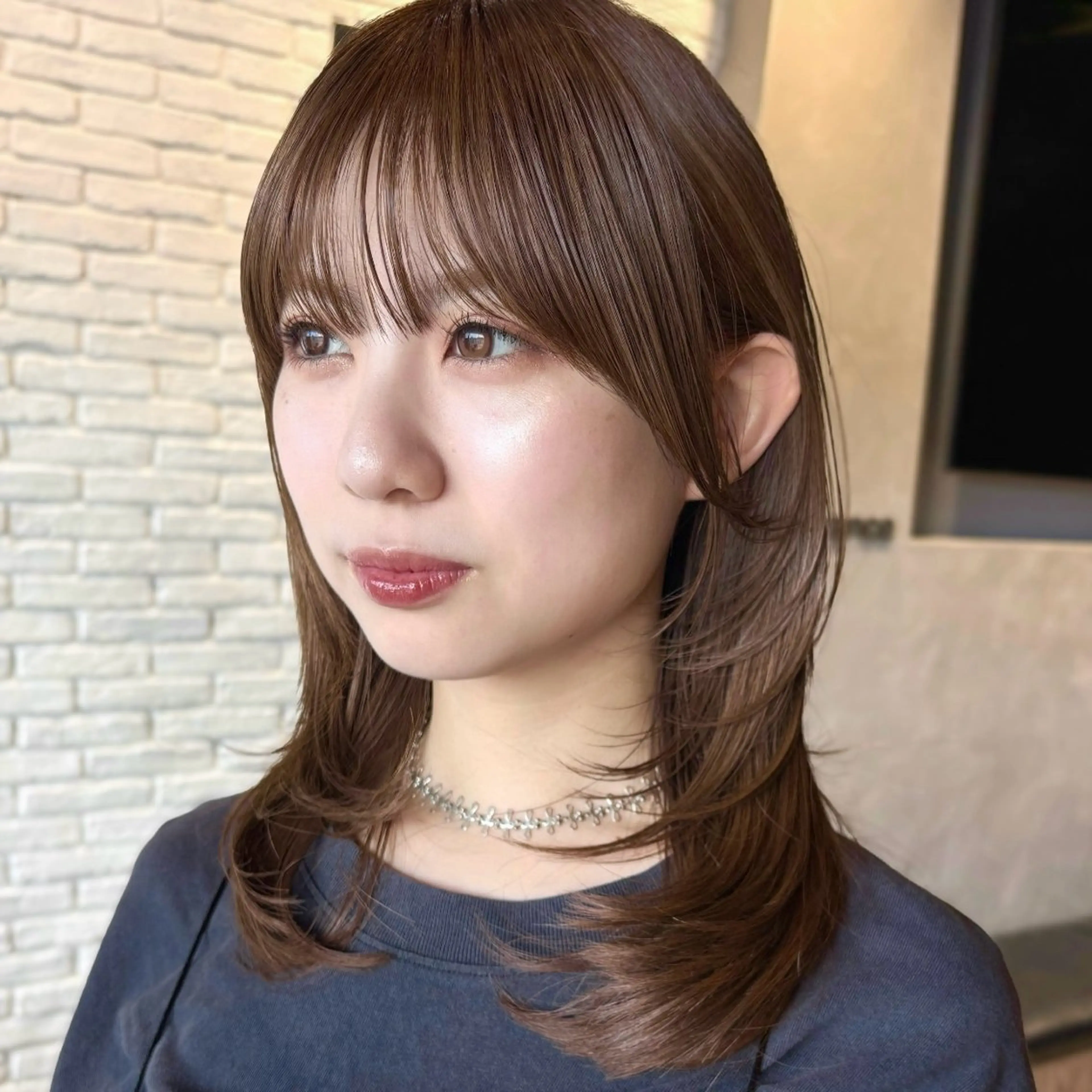 ミディアム カラー ブラウンカラー 透明感カラー レイヤーカット 似合わせカット カット ヘアカラー トリートメント 顔まわり/レイヤー/ 透明感/まいな🥨のヘアスタイル