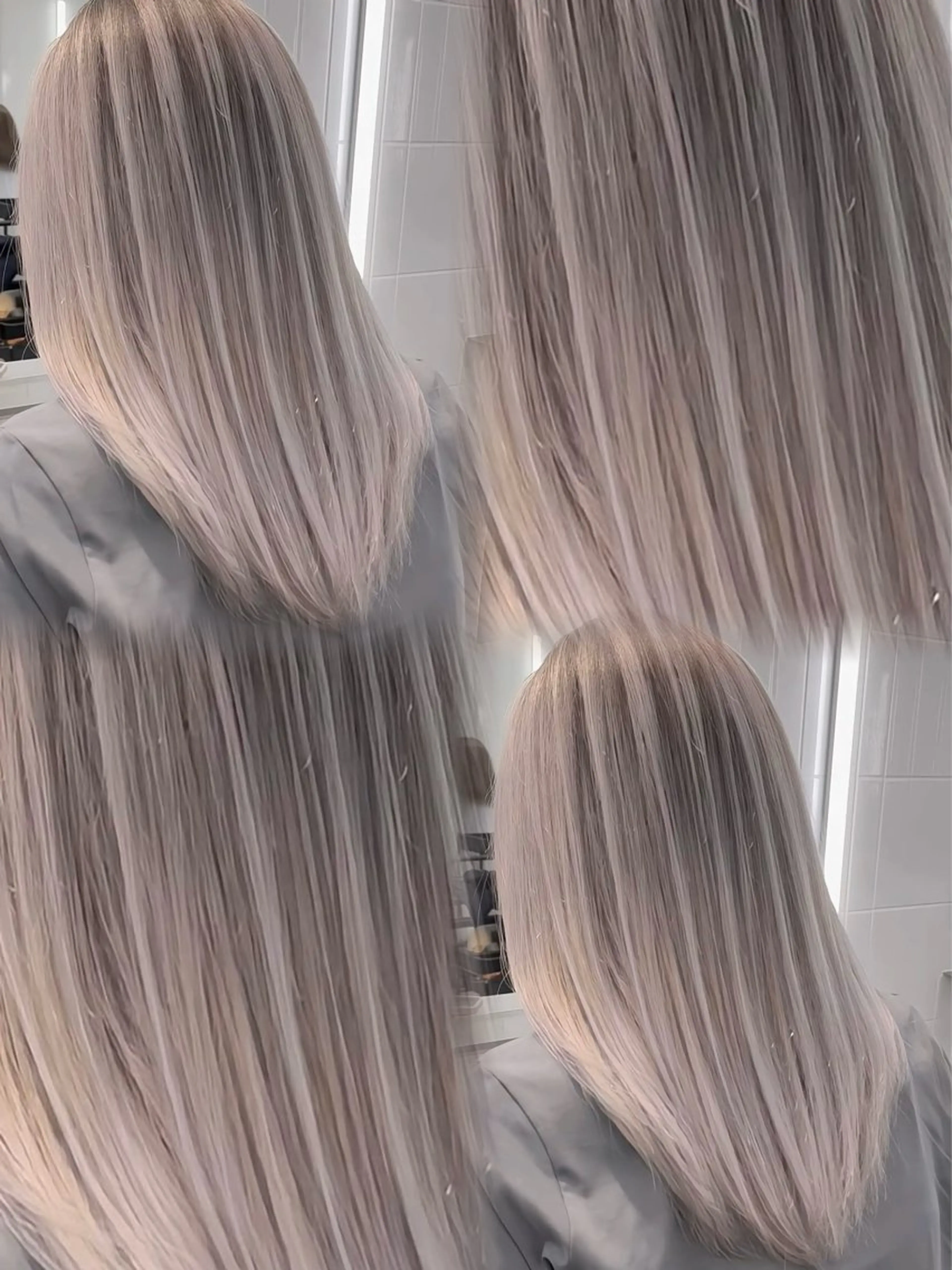 ロング カラー バレイヤージュ ベージュカラー デザインカラー グラデーションカラー グレージュ ヘアカラー トリートメント ONYX 表参道所属・表参道/ハイライト 髪質改善ストレートのヘアスタイル