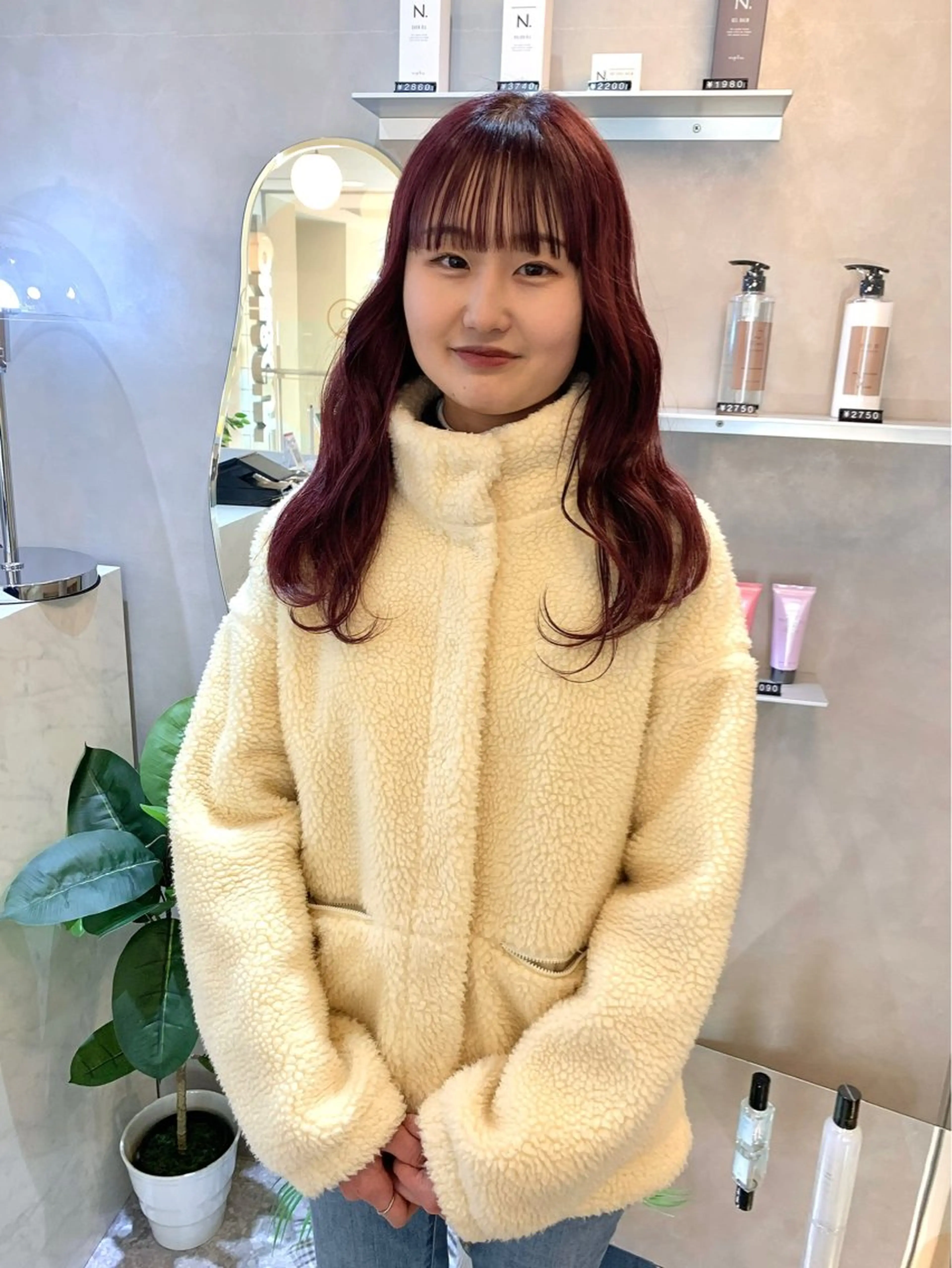 ロング カラー ボルドーカラー ケアカラー ボブ 顔まわりレイヤー 髪質改善 ヘアカラー 韓国ヘア🇰🇷 松田光里のヘアスタイル
