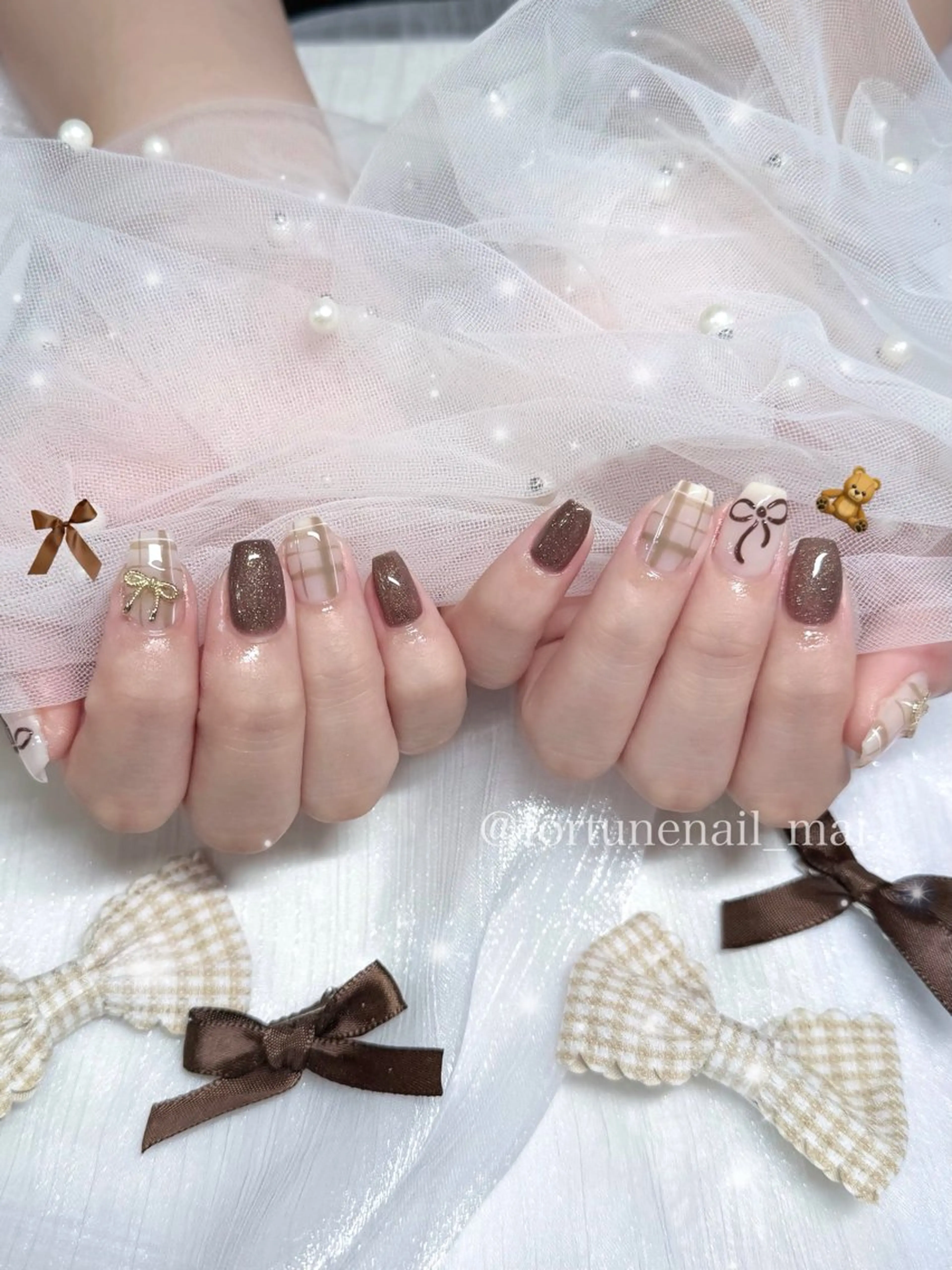ネイル リボン ハンドネイル 🎀Mai 🎀10/12🈳のネイルデザイン