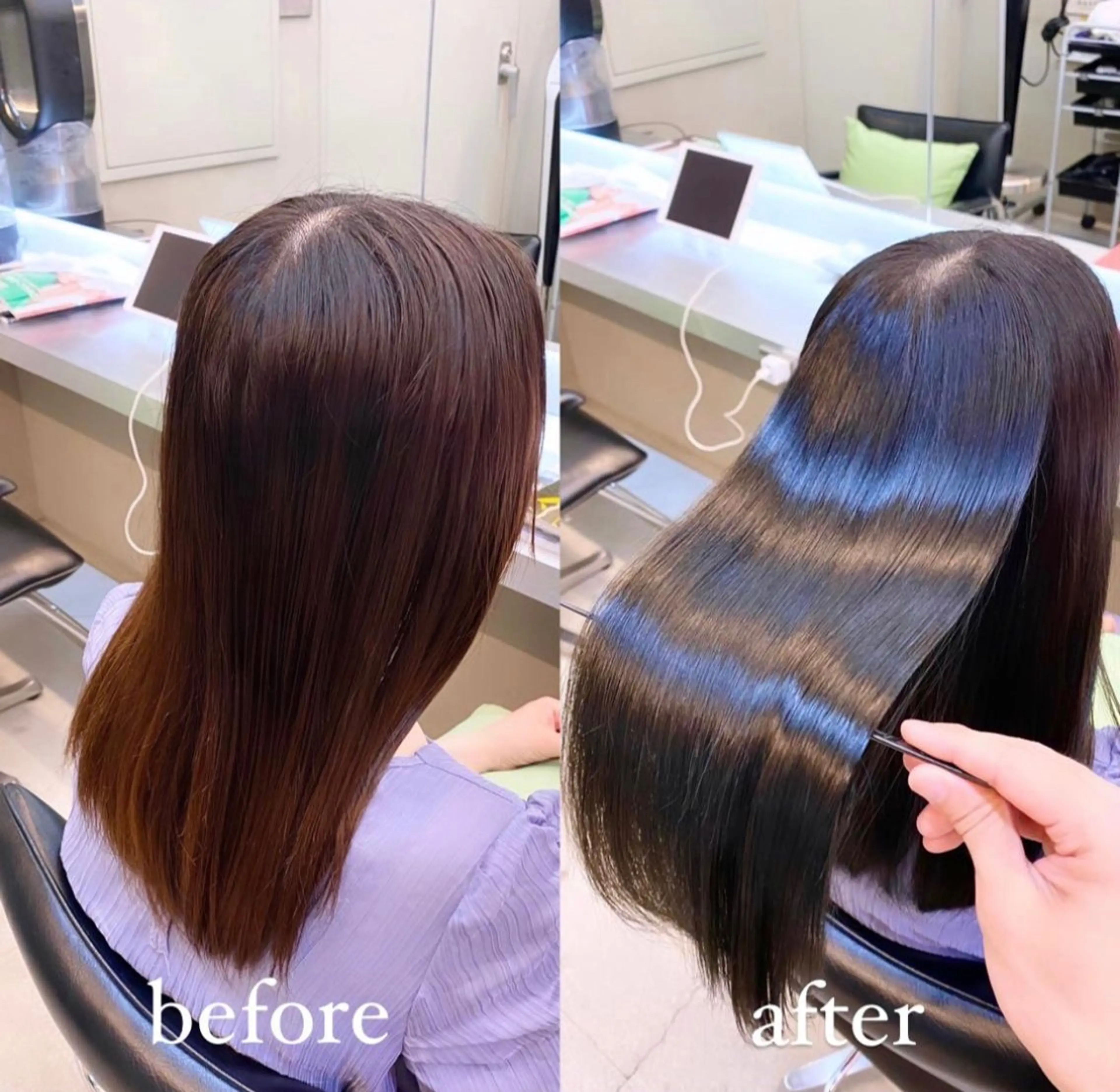 セミロング カラー パーマ 黒髪 ブリーチ ブルーカラー ブルーブラック 透明感カラー カット ヘアカラー 縮毛矯正 ✨髪質改善職人✨ デザインカラー/若林のヘアスタイル