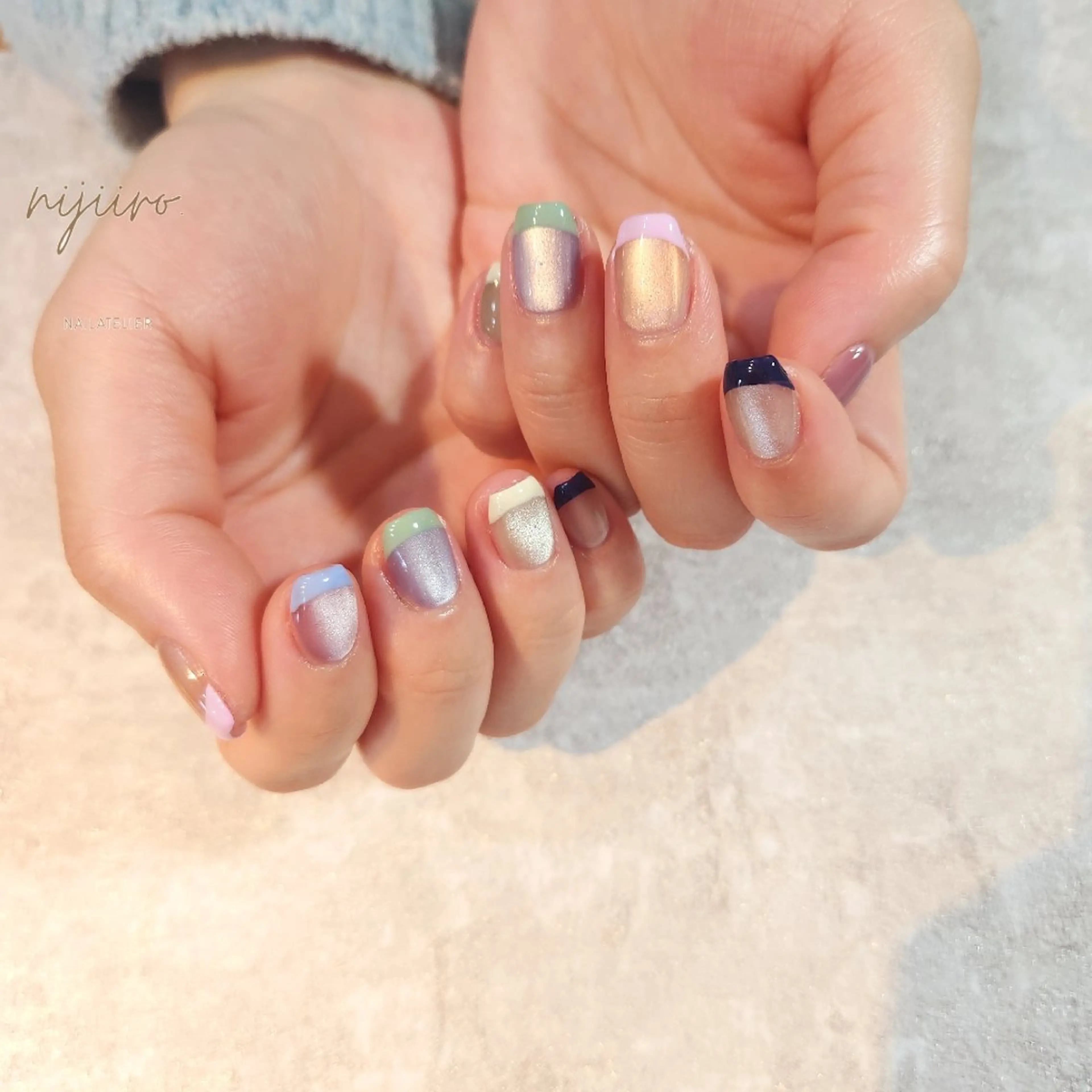 ネイル フレンチネイル マグネットネイル ハンドネイル nailatelier nijiiro.所属・nijiiro🌈 サトウのネイルデザイン