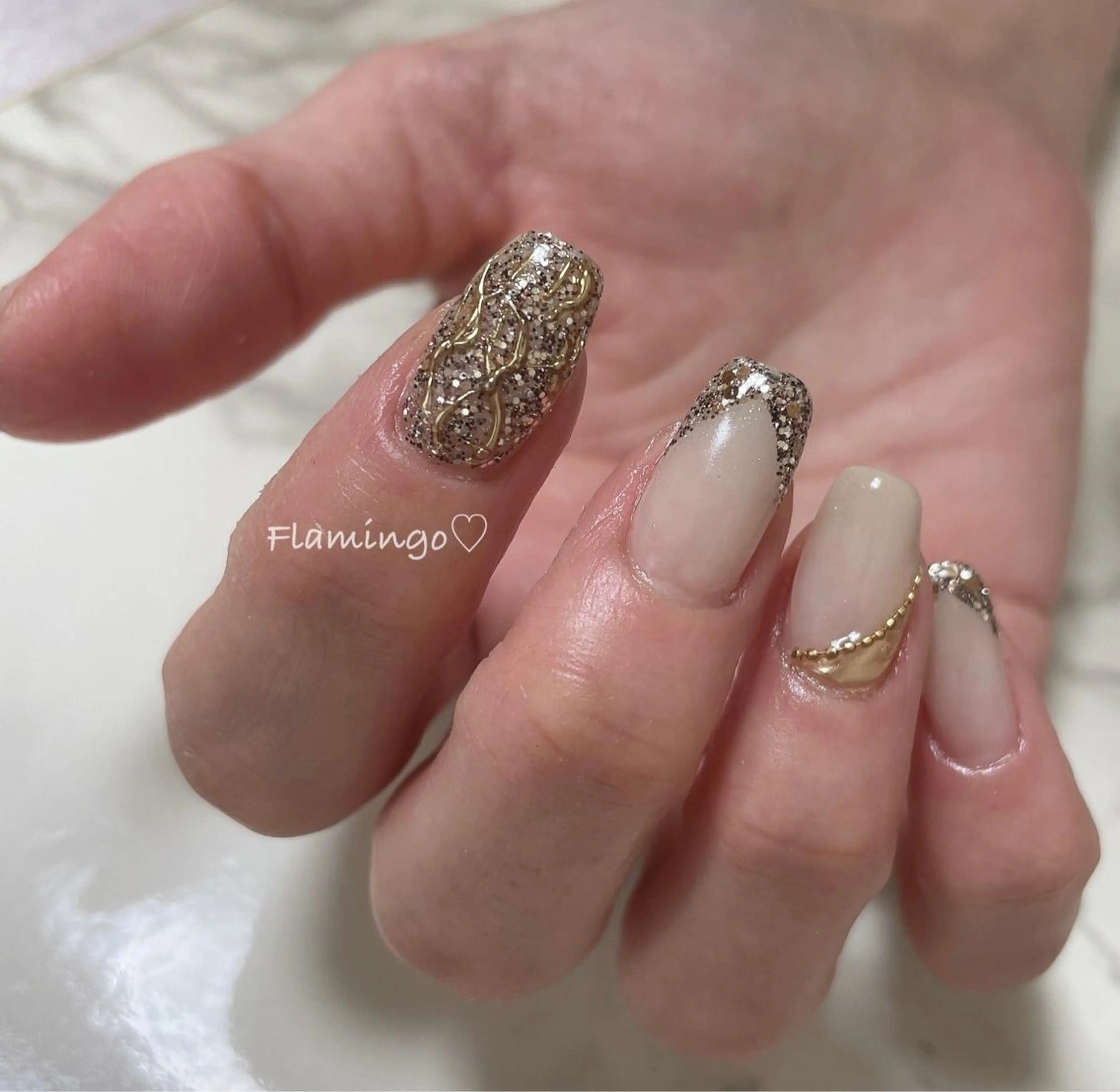ネイル アートネイル フレンチネイル ジェルネイル ミラーネイル シンプル／上品／爪育 ☺︎Flamingoのネイルデザイン