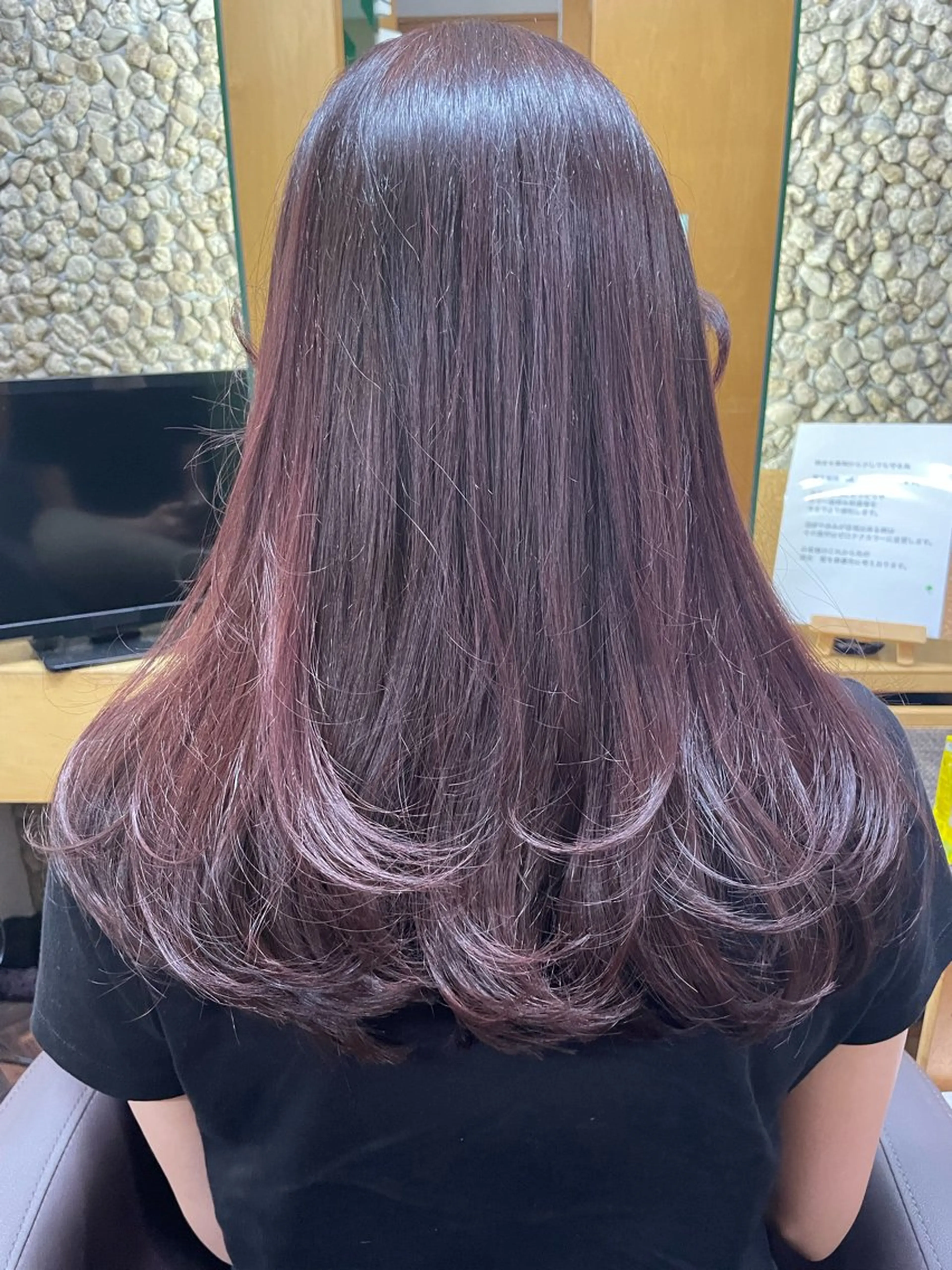 ロング カラー 黒髪 ピンクカラー katae sayoriのヘアスタイル