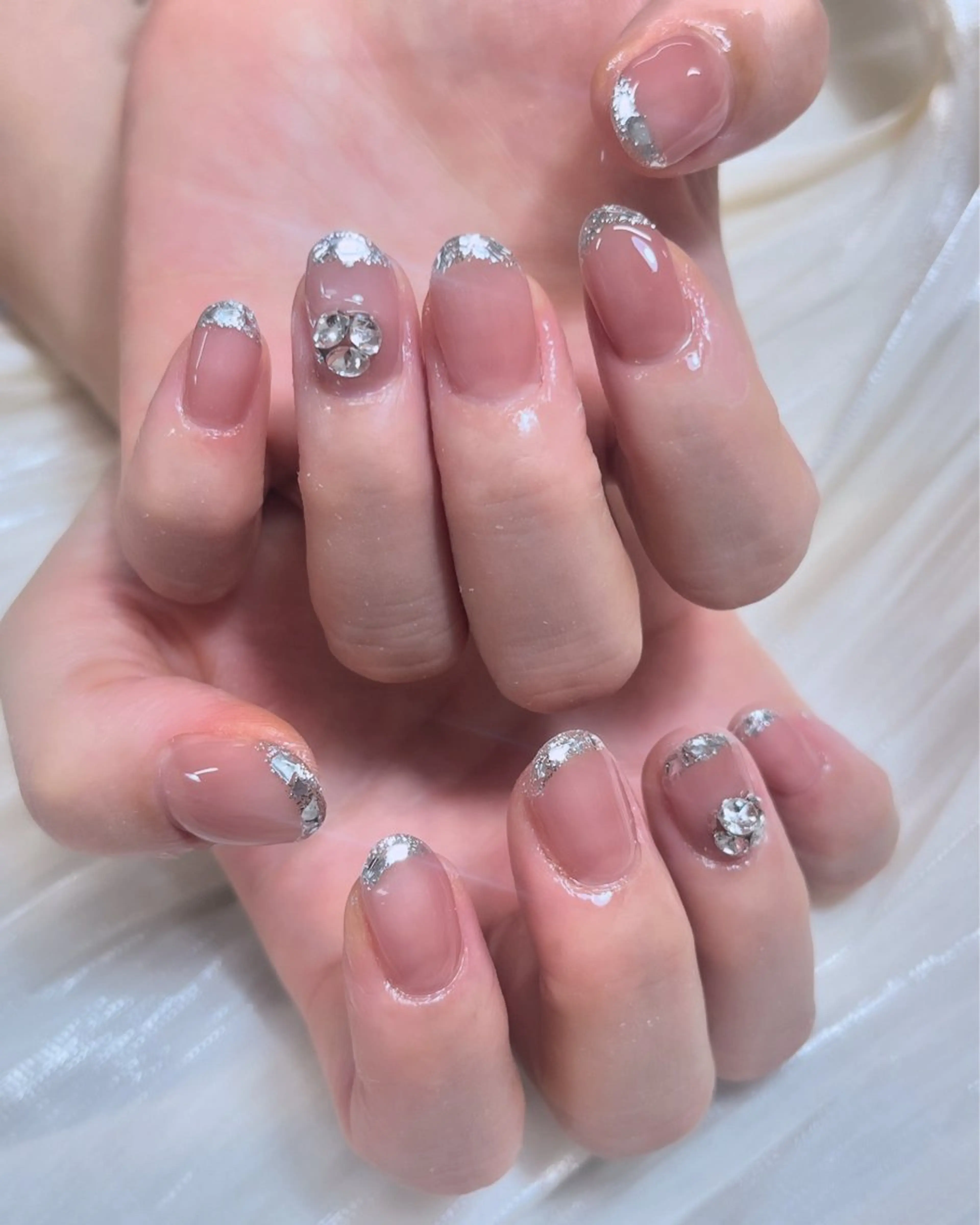 ネイル フレンチネイル ジェルネイル ガラスフレンチ 韓国ネイル ワンホンネイル ハンドネイル candy nail 韓国風ワンホンネイルのネイルデザイン