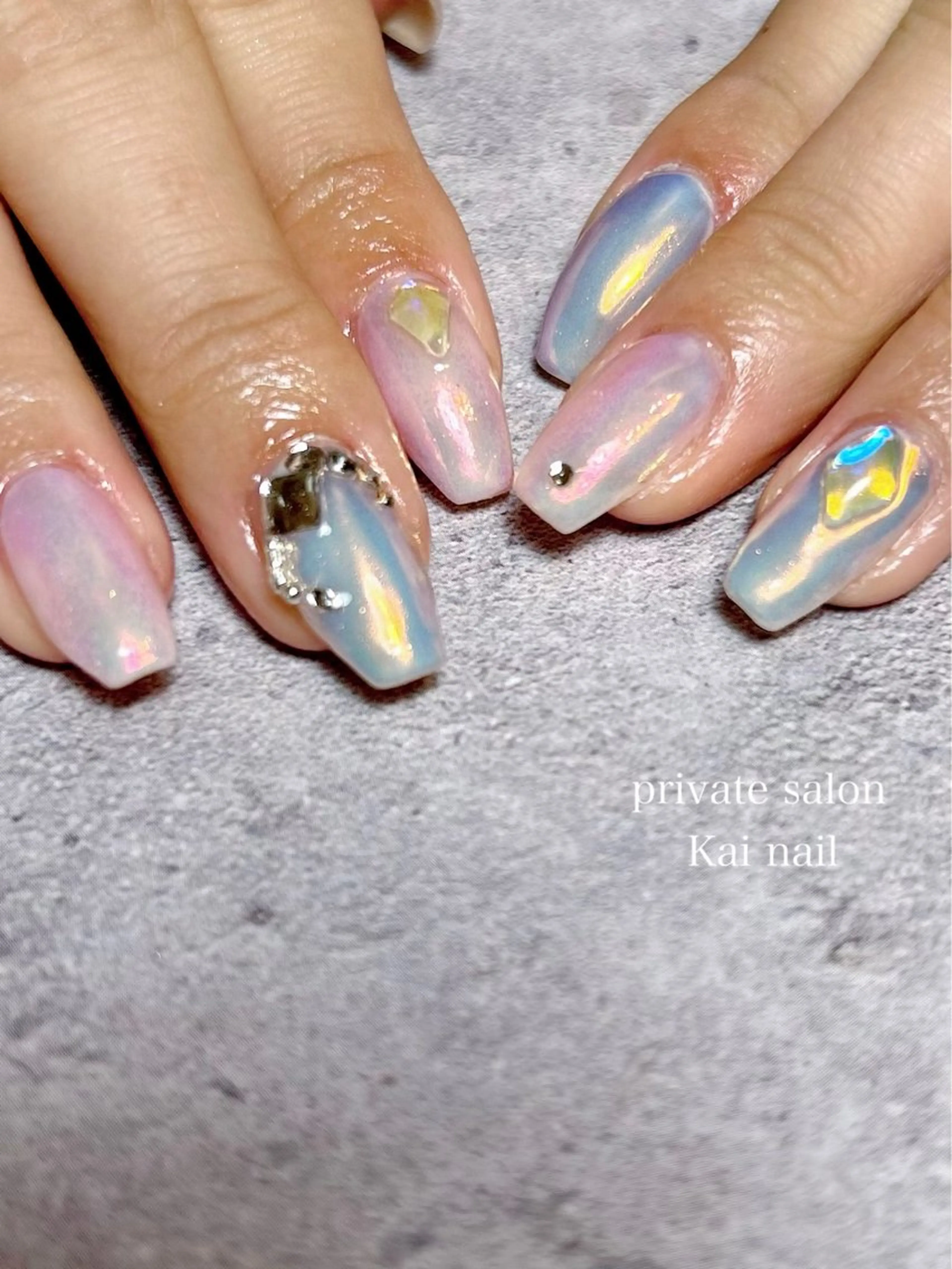 ネイル オーロラネイル ガーリー 卒業式 韓国ネイル オレンジ ハンドネイル Kai  nail Mayukoのネイルデザイン