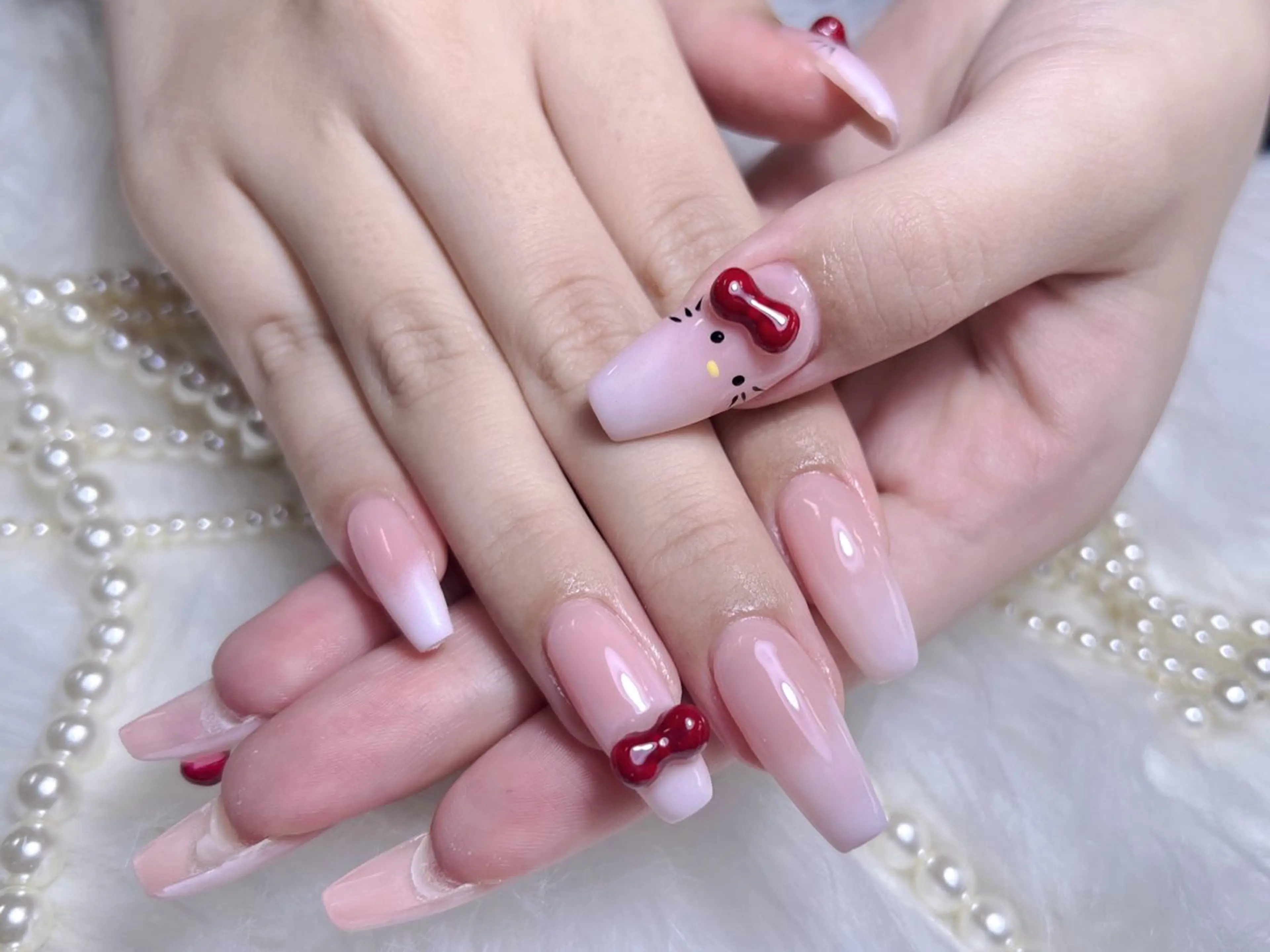 ネイル 長さ出し キラキラネイル リボン スカルプネイル シンプルネイル ハンドネイル Moa nailのネイルデザイン
