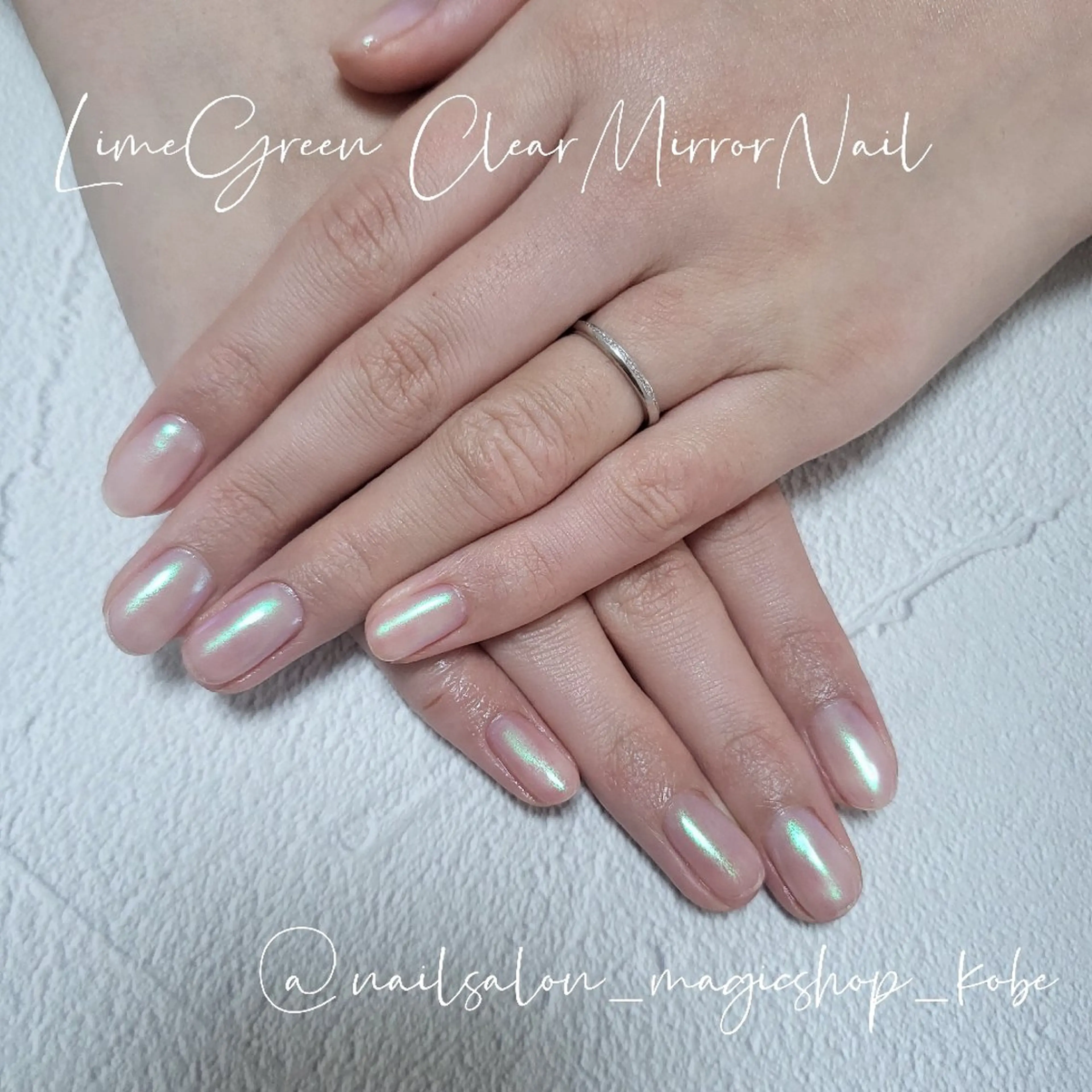 ネイル クリアネイル ジェルネイル グリーン ミラーネイル シンプルネイル ハンドネイル Nailsalon MagicShopのネイルデザイン