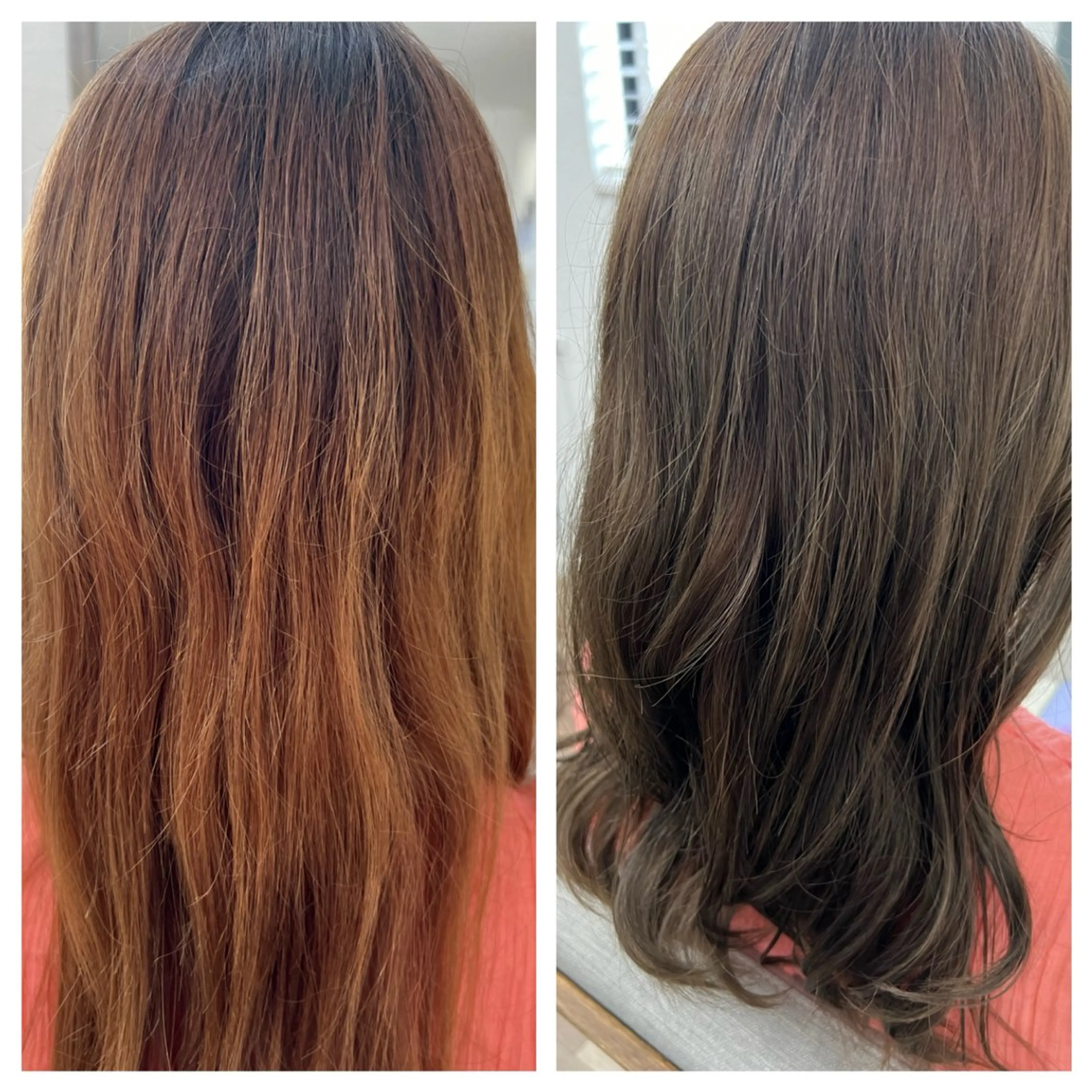 セミロング カラー ブリーチ ブリーチなしカラー オレンジ 🎨 yuto✨のヘアスタイル