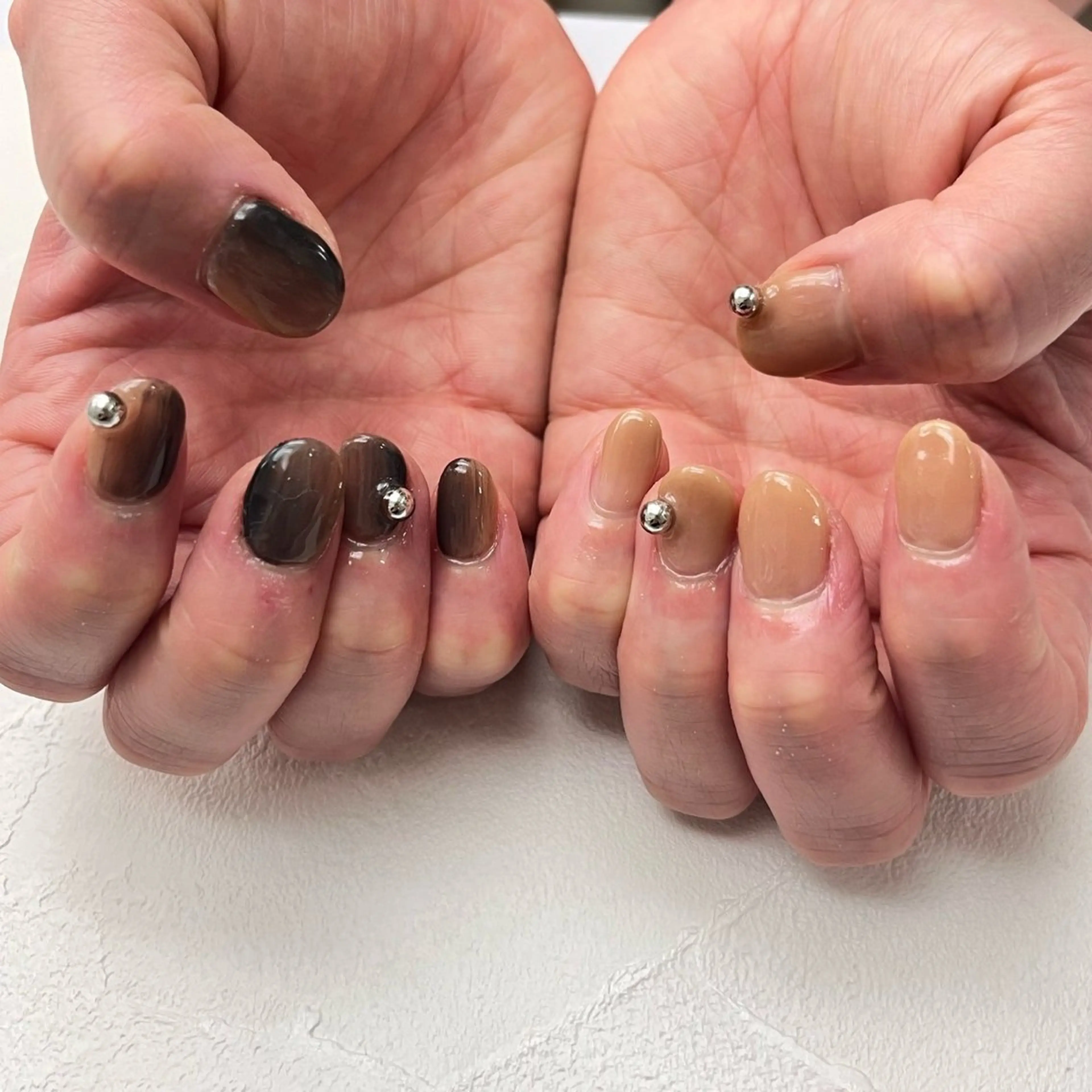 ネイル ブラウン ジェルネイル グラデーション シンプルネイル 春ネイル tamu nail 　金町のネイルデザイン