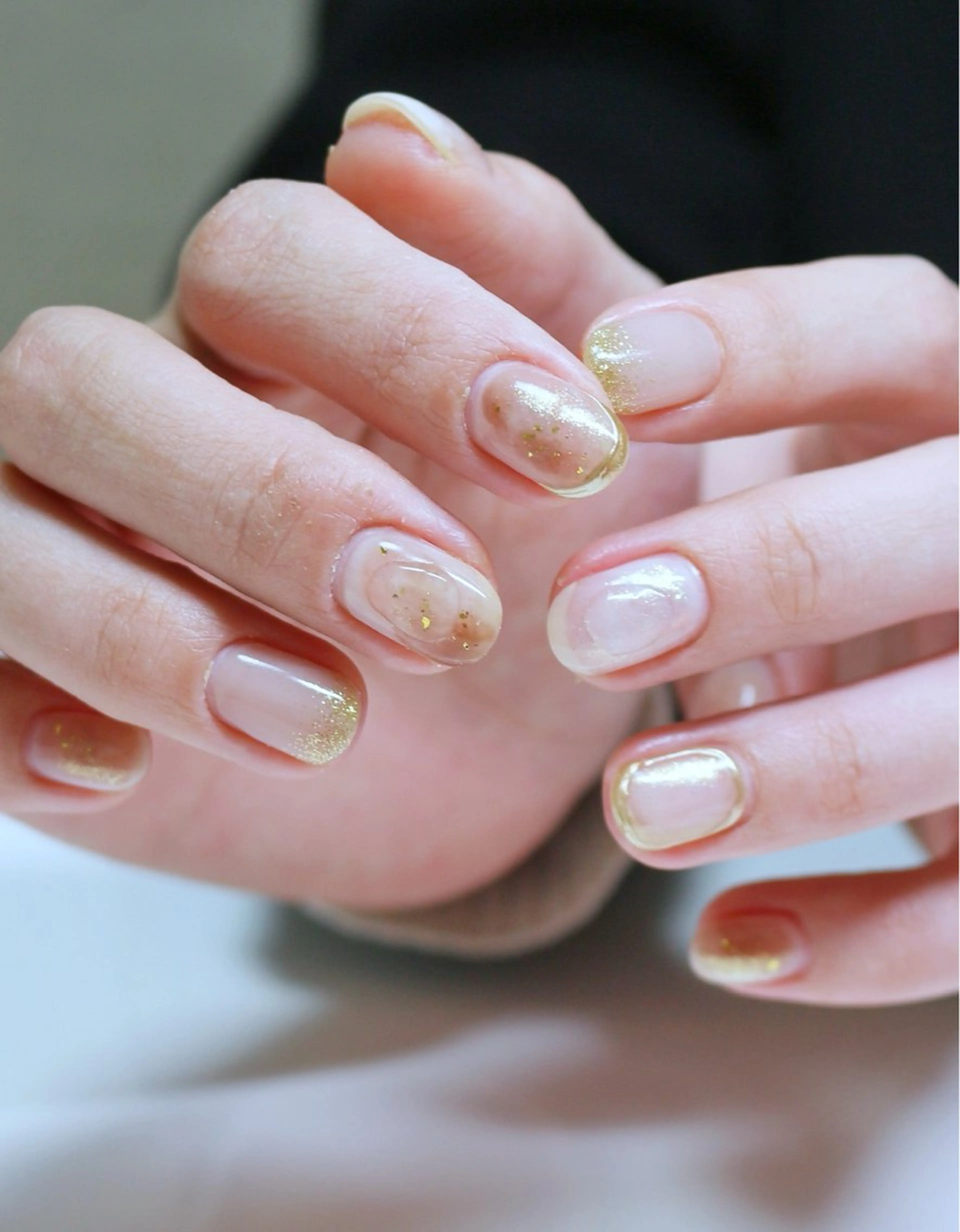 ネイル ブラウン フレンチネイル ゴールド ミラーネイル ニュアンスネイル ハンドネイル Baku Nailsのネイルデザイン