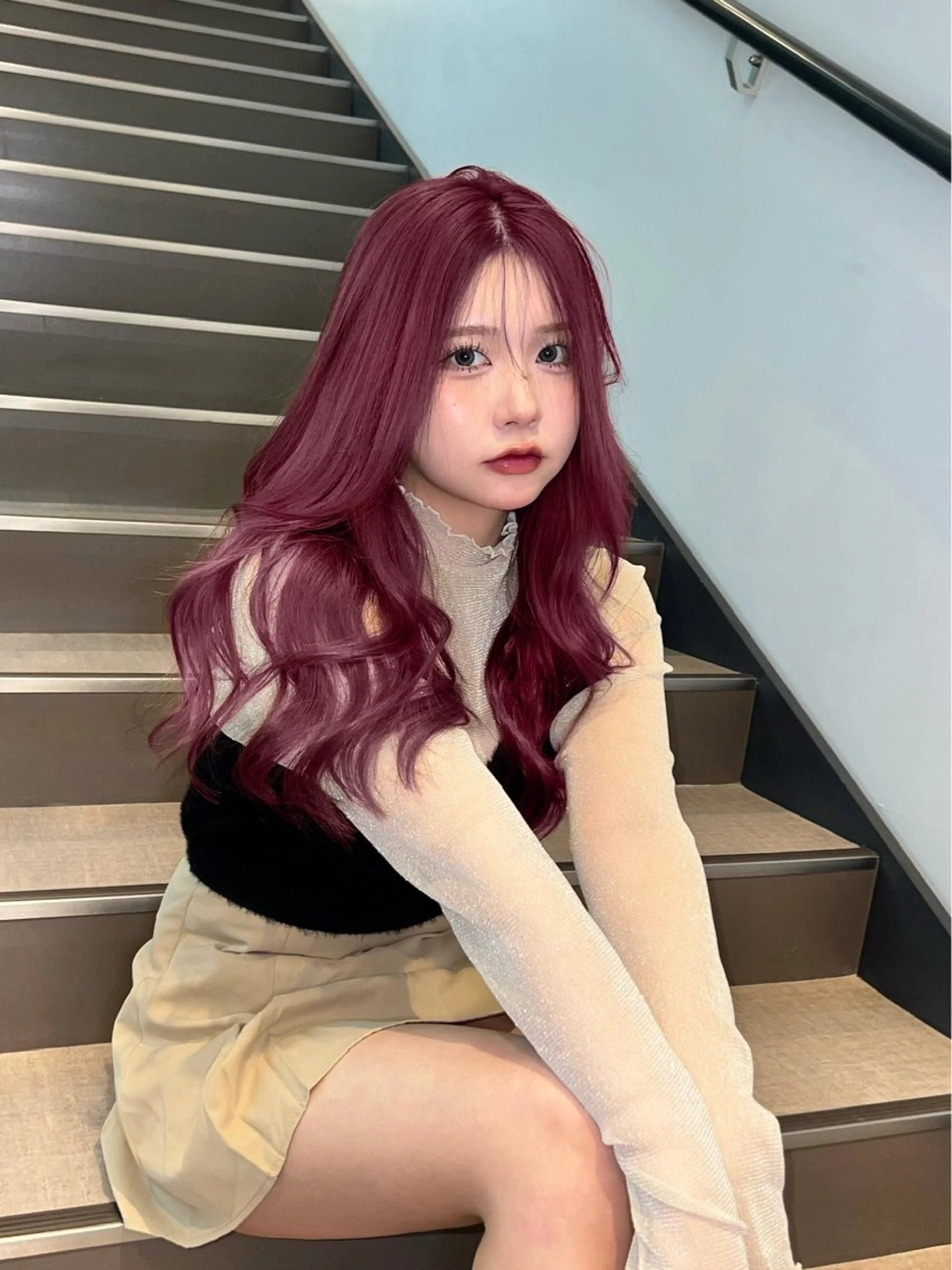 セミロング カラー ボルドーカラー カット ヘアカラー トリートメント ムラ修正💎 艶髪ハイトーン💎のヘアスタイル