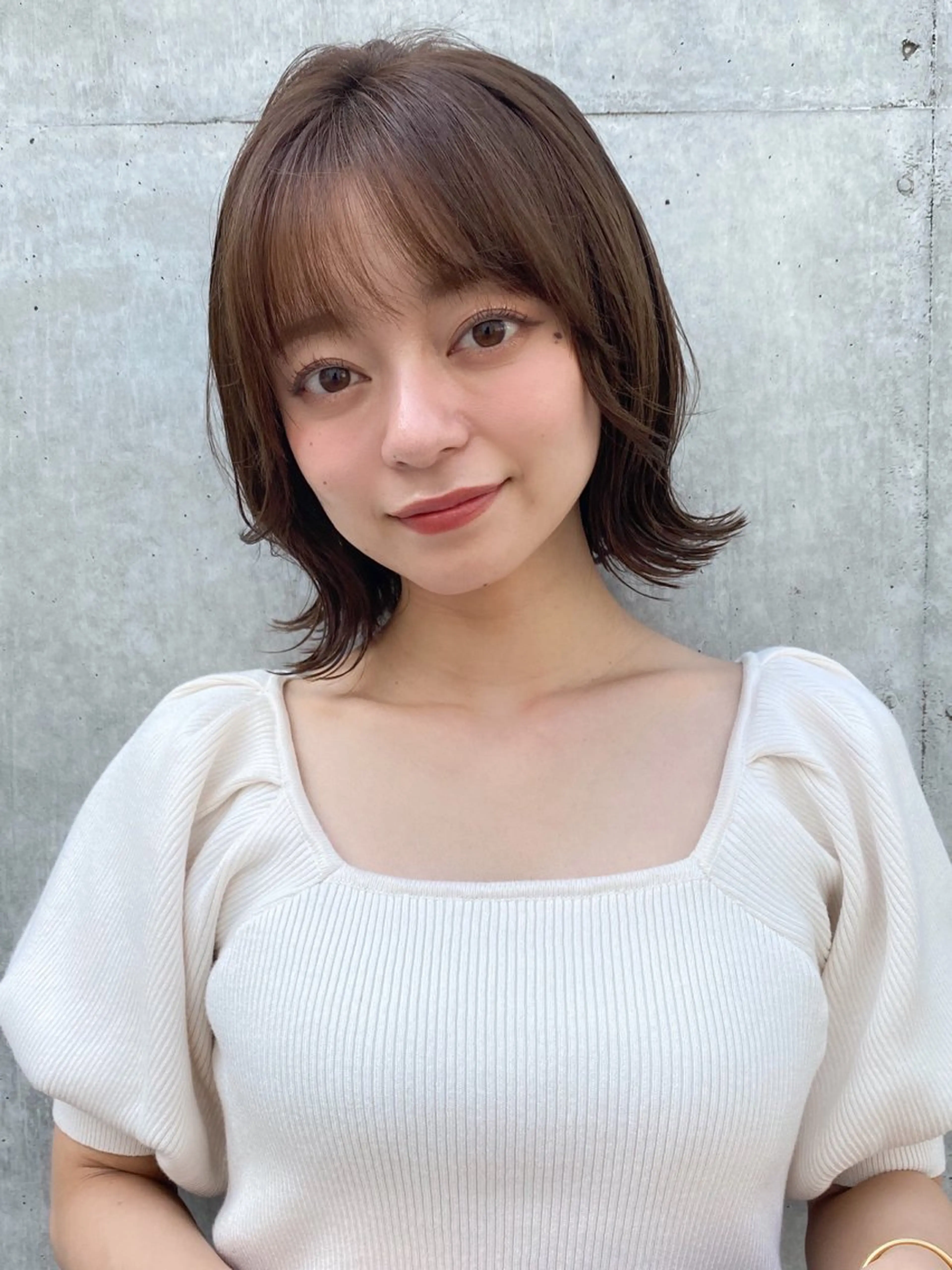 ミディアム カラー ボブ くびれヘア レイヤーカット 佐藤 侑哉のヘアスタイル