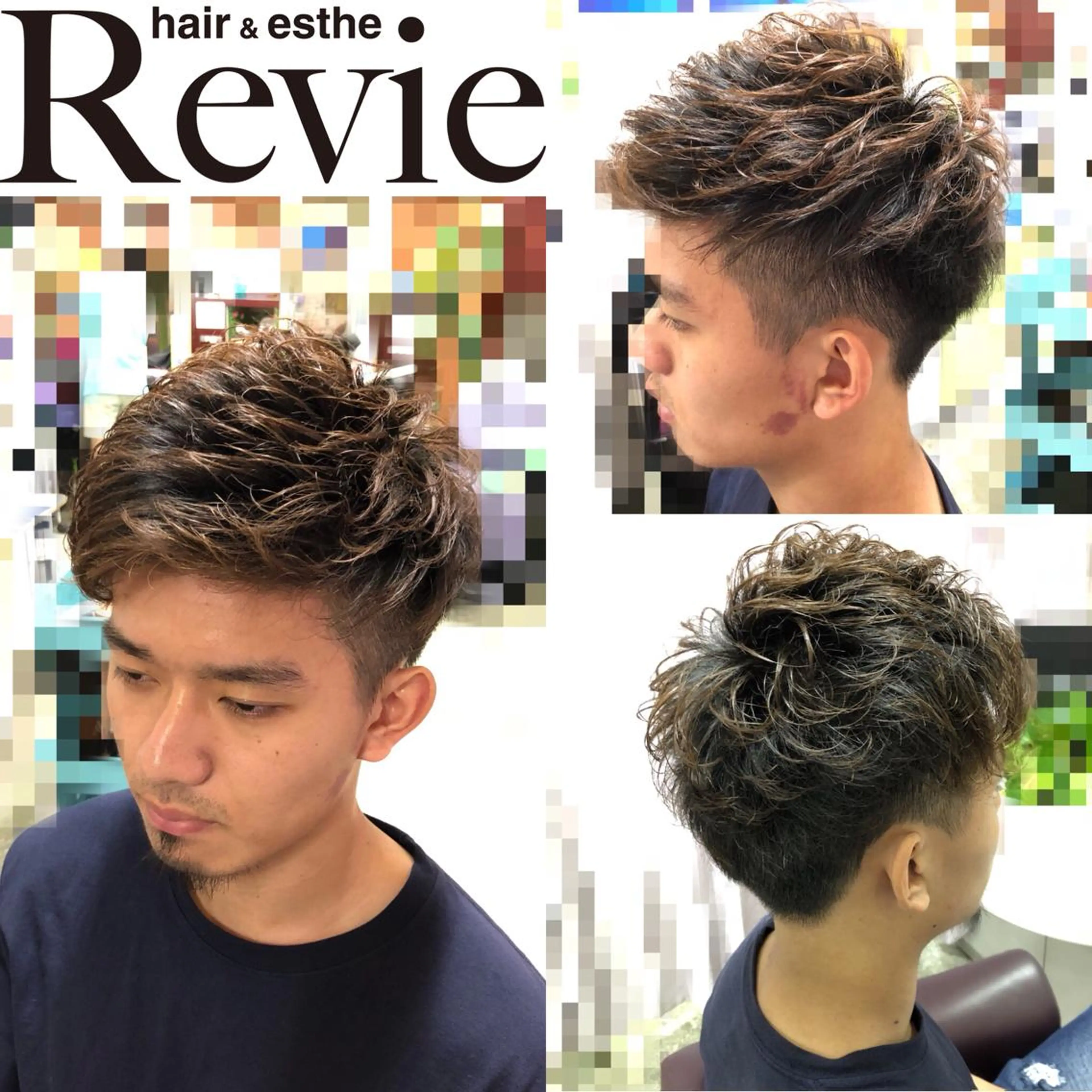 ショート カラー パーマ メンズ メンズパーマ メンズショート ショートヘア Revie所属・松 下のヘアスタイル
