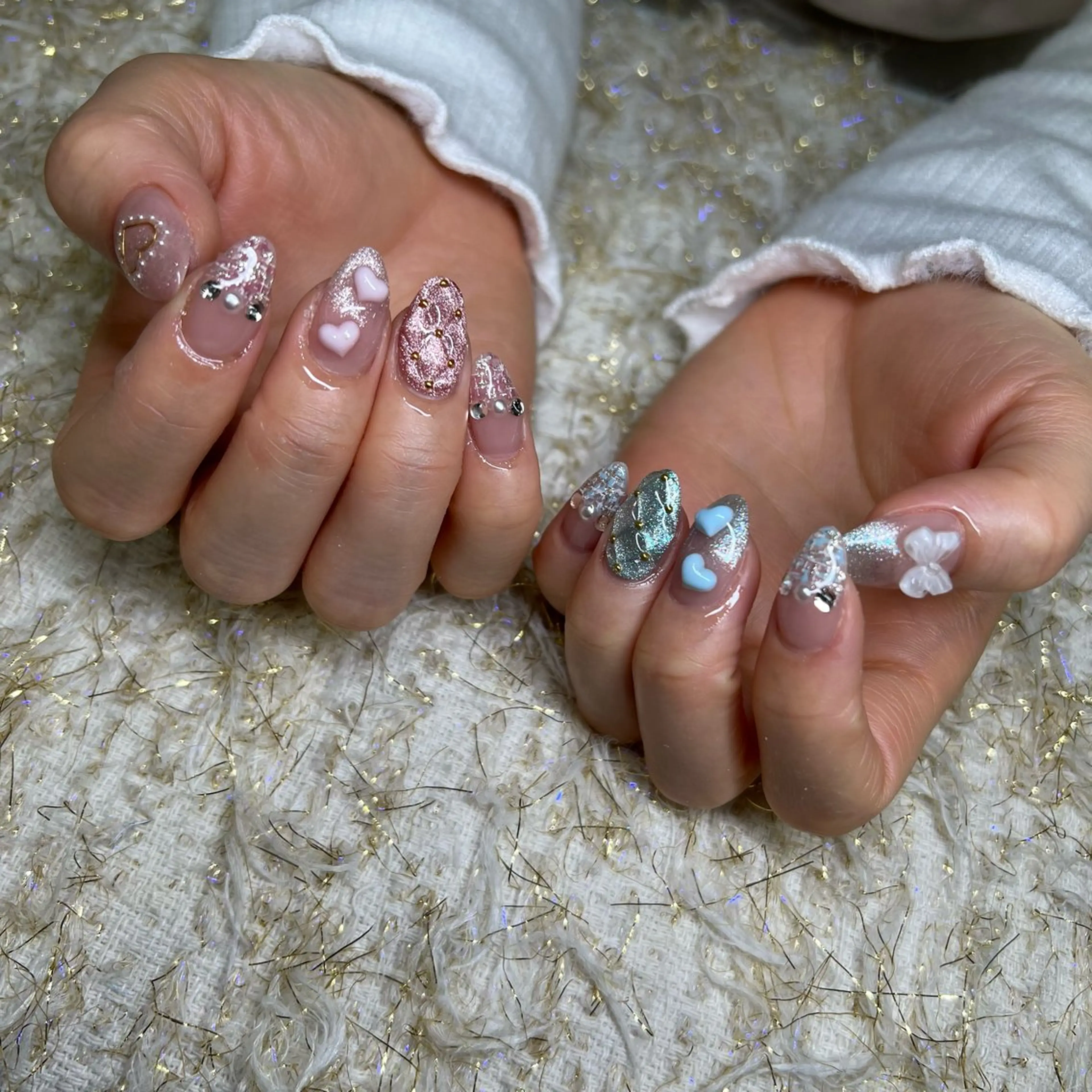 ネイル 持ち込み リボン ハンドネイル 鈴木 優希のネイルデザイン