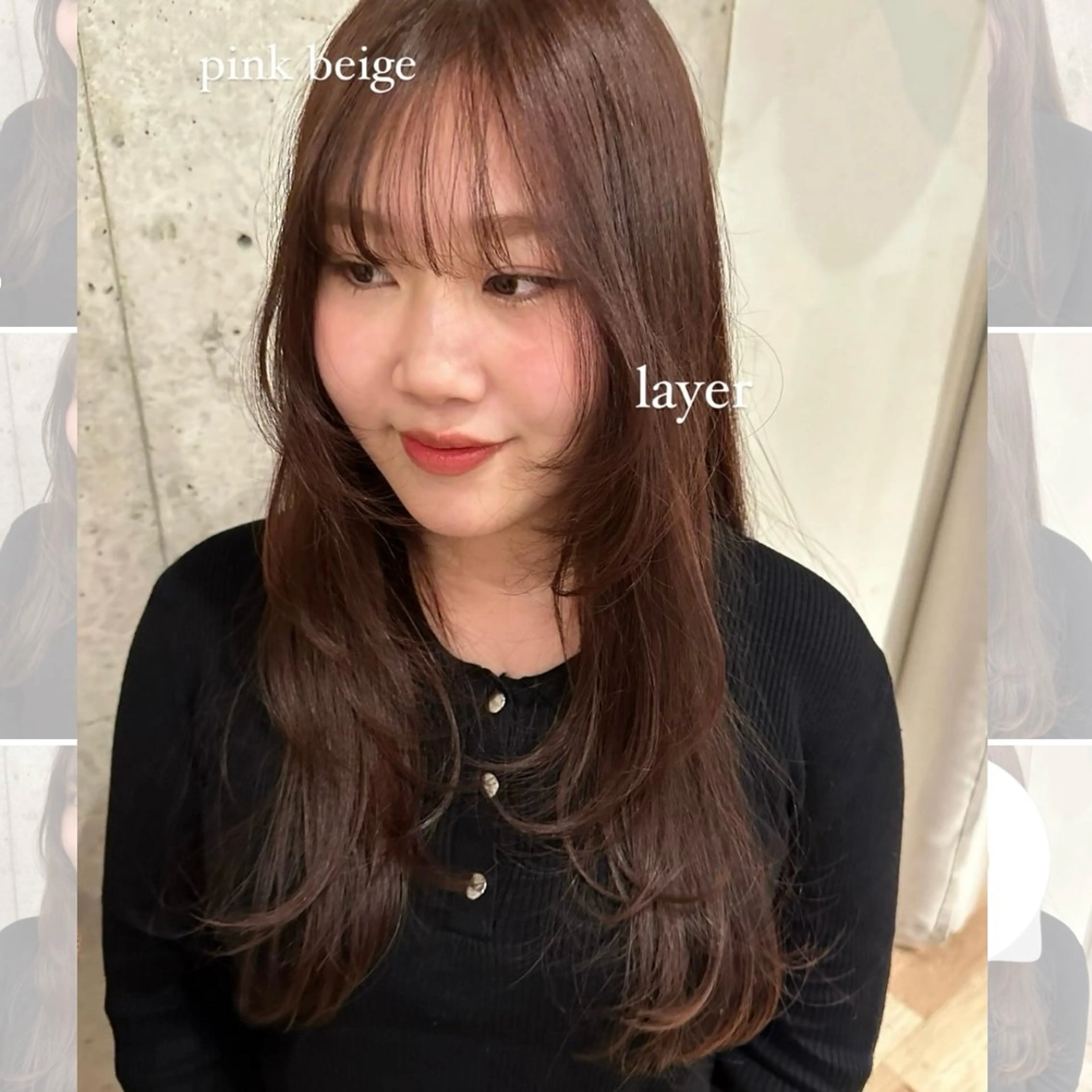 ミディアム カラー ベージュカラー ピンクカラー ピンクベージュ 顔まわりレイヤー レイヤーカット カット ヘアカラー トリートメント ヘッドスパ ヘアセット パーマ/ボブパーマ 艶カラー/坂本小夏のヘアスタイル