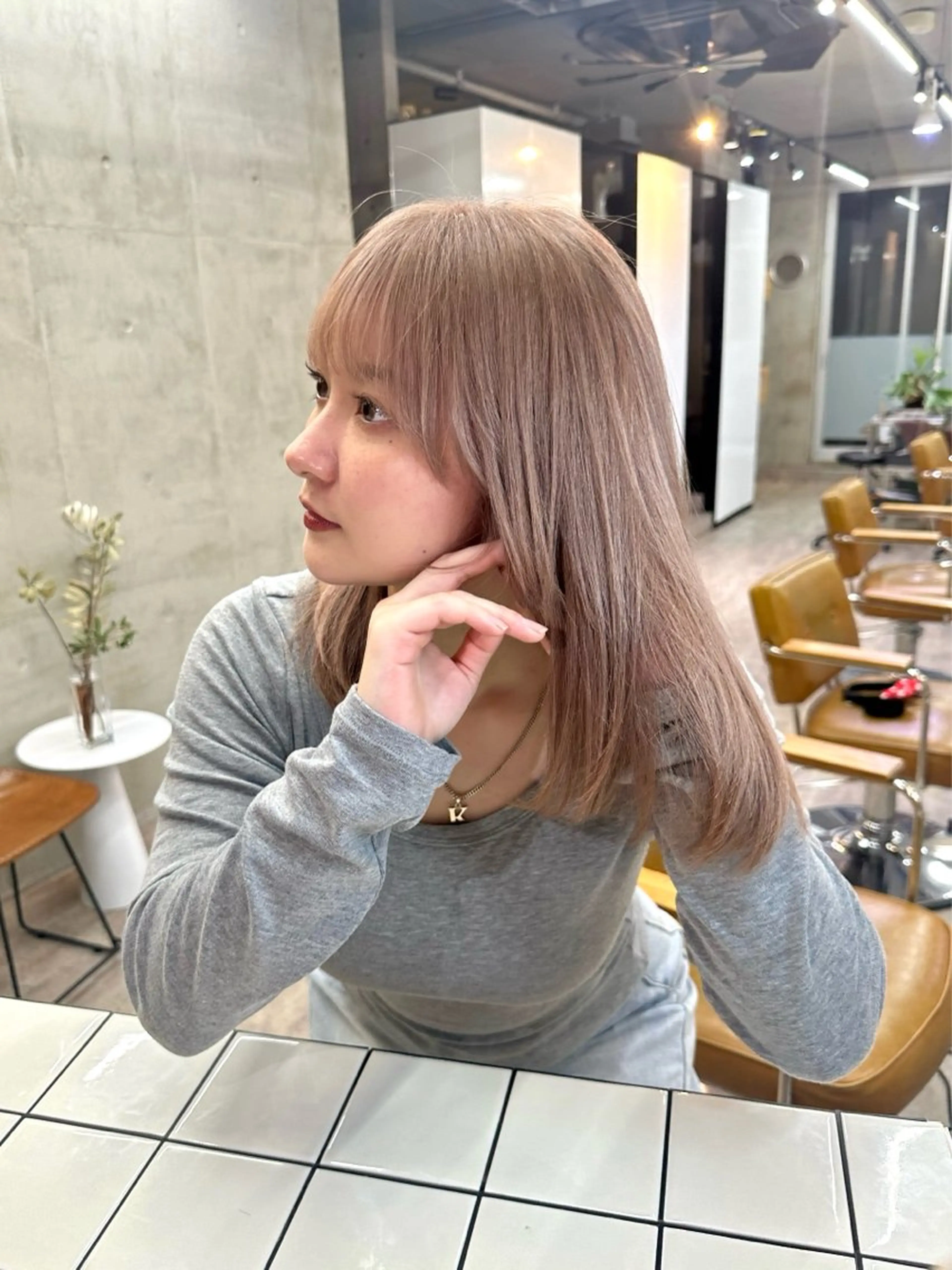 ミディアム カラー ベージュカラー ピンクカラー ピンクベージュ ヘアカラー トリートメント レイヤーカット💫 ／HARUKA🎀のヘアスタイル