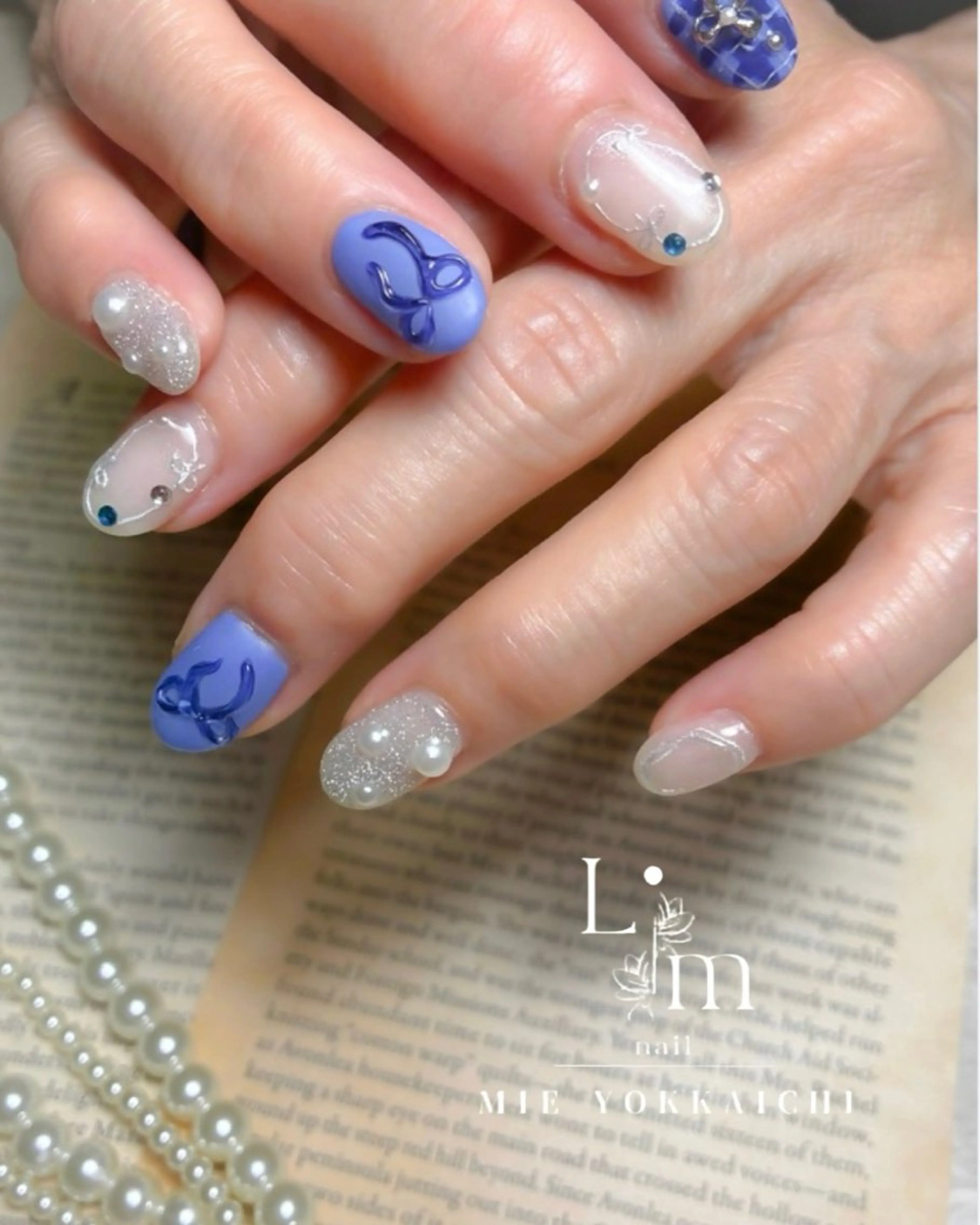 ネイル リボン ショートネイル Li.m nail リム ネイルのネイルデザイン