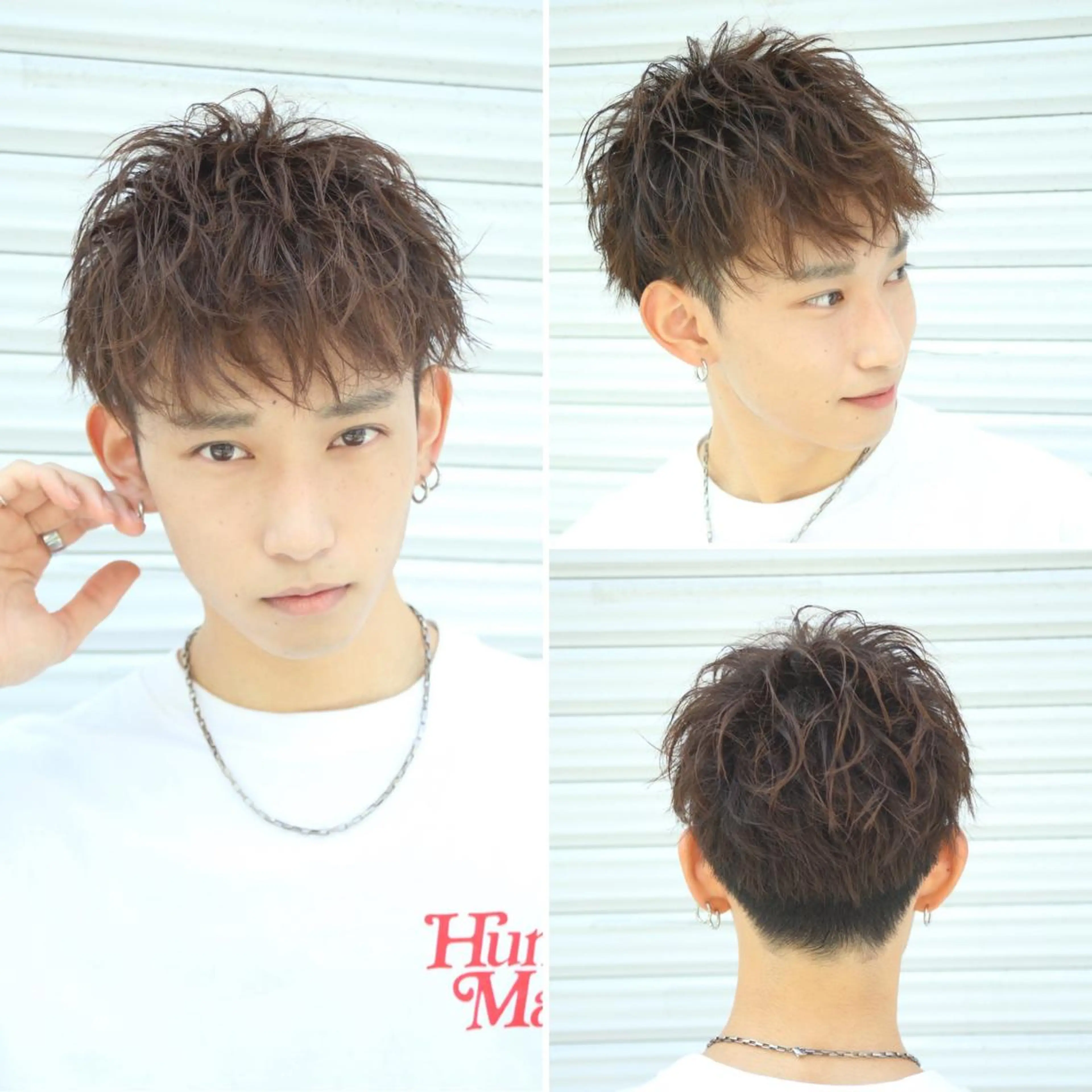 ショート パーマ ヘアアレンジ メンズ アップバング メンズブリーチ センターパート ダウンパーマ フェードカット カット パーマ トリートメント ヘッドスパ ヘアセット 【メンズヘアの匠】 タニ　心斎橋　アメ村のヘアスタイル