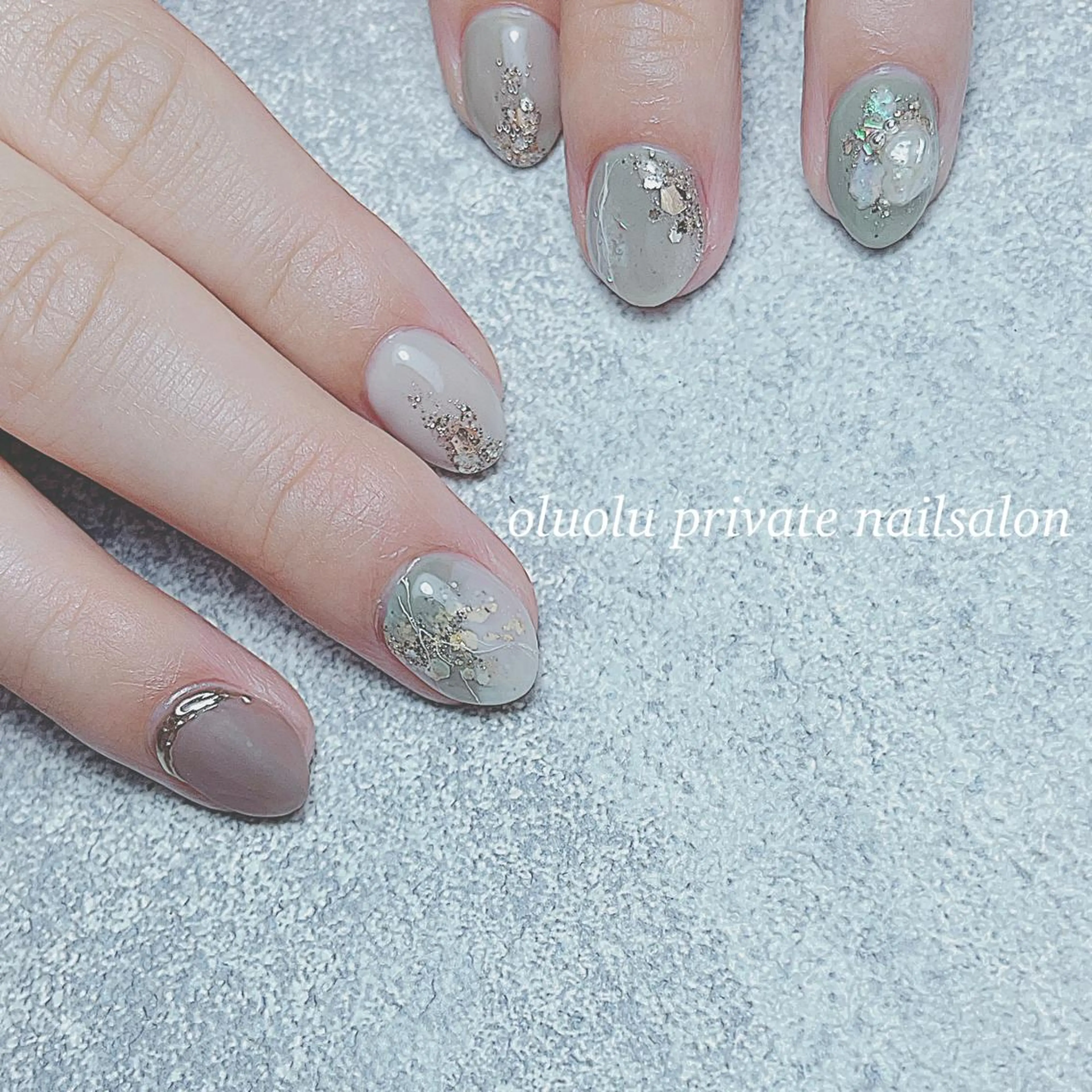 ネイル アートネイル フットネイル ジェルネイル グリーン 大理石ネイル(マーブル) ハンドネイル 大村 紬華のネイルデザイン