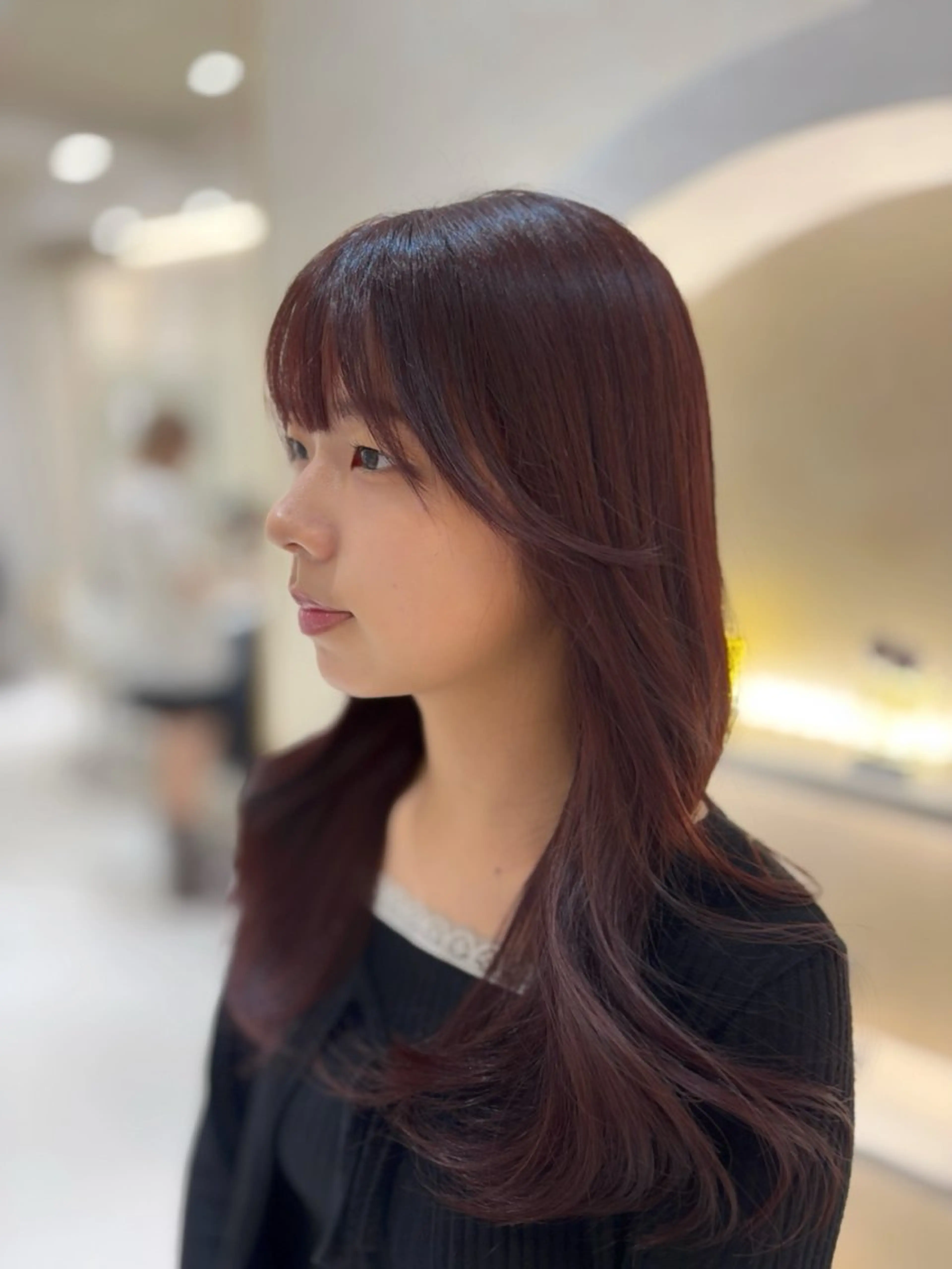 ロング レッドブラウン ヘアカラー トリートメント りほ/顔周りカット/ レイヤーカットのヘアスタイル