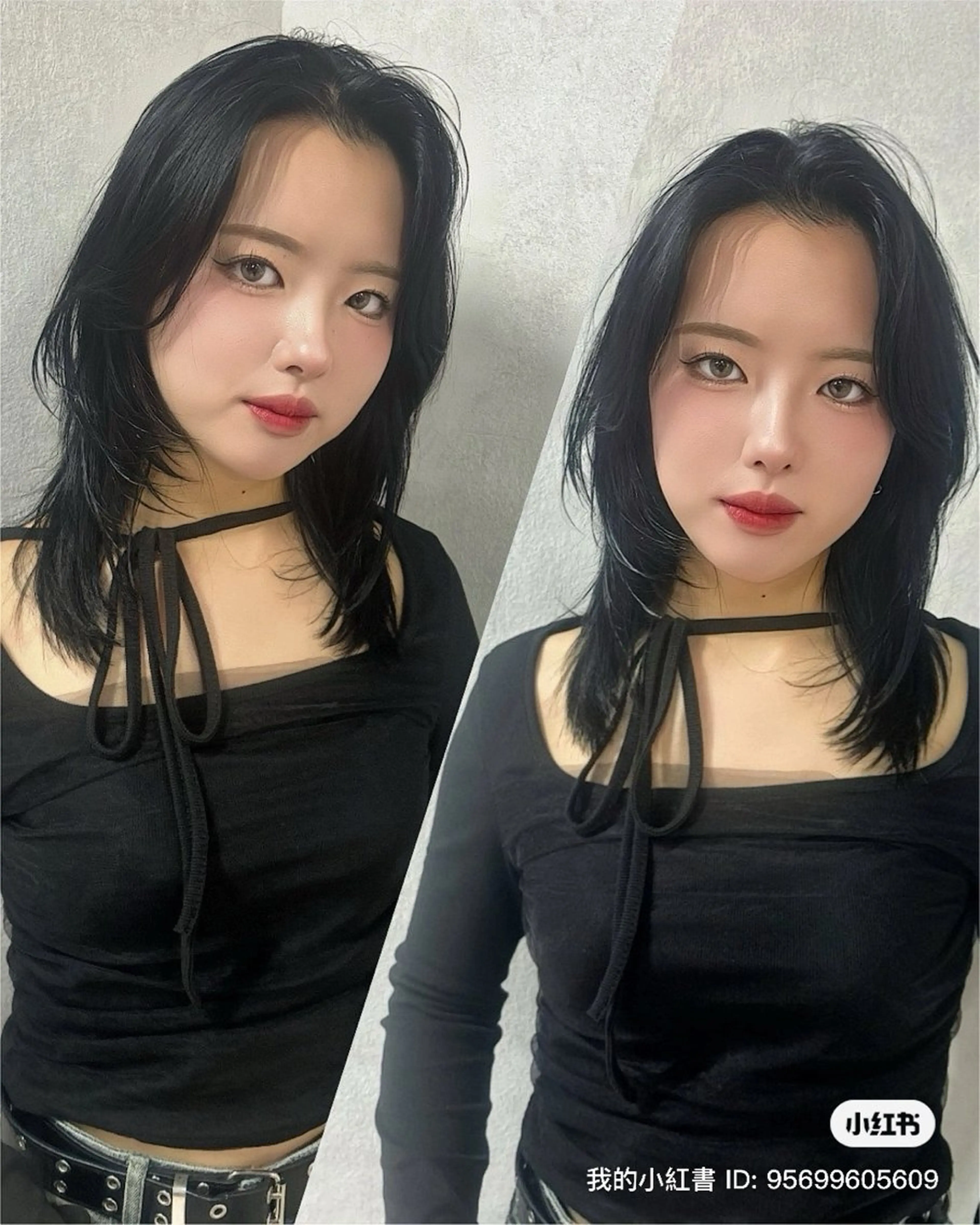 ミディアム カラー 黒髪 ブルーカラー ブルーブラック レイヤーカット カット ヘアカラー 大阪韓国ヘア/ /酸性縮毛矯正ゆうとのヘアスタイル