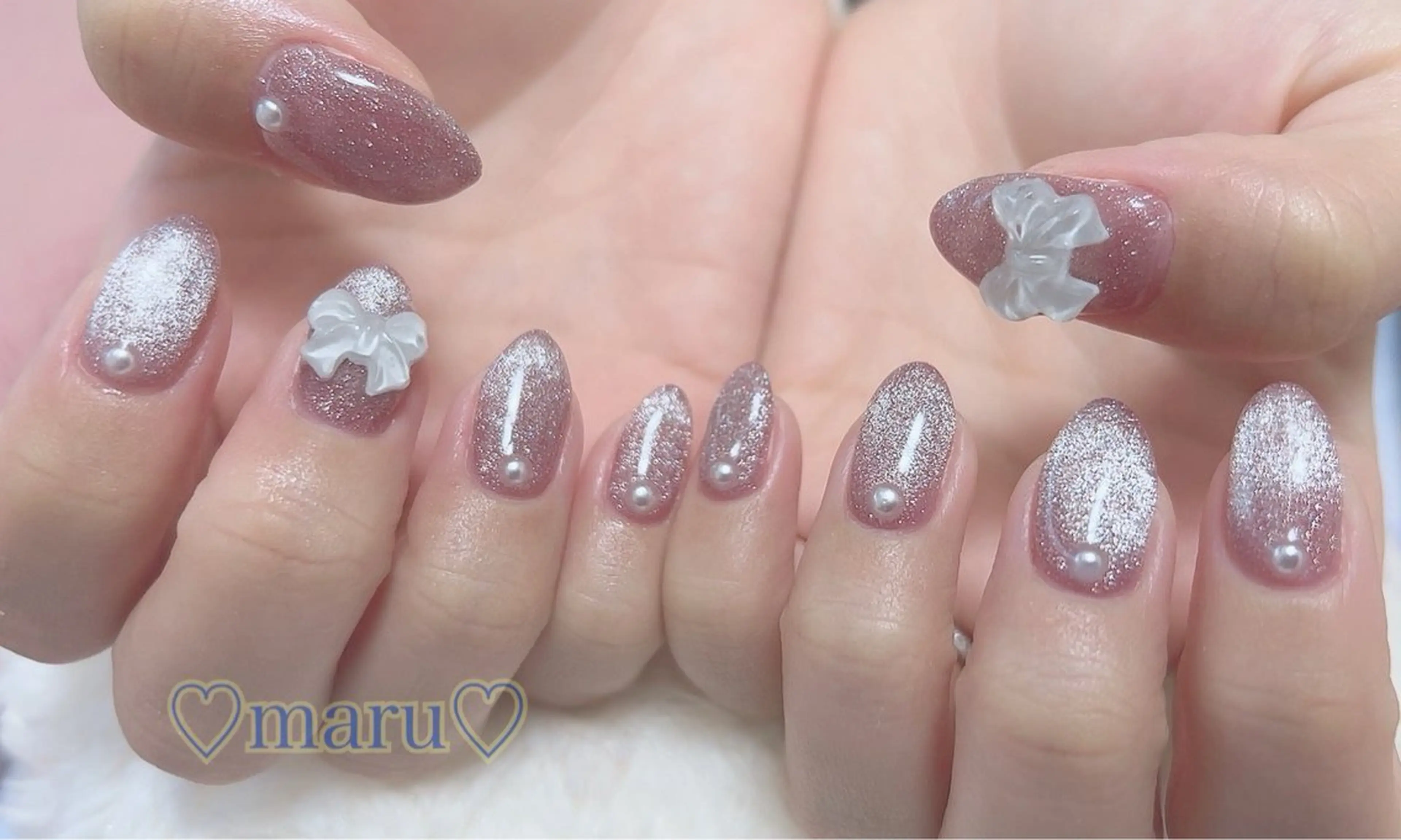 ネイル リボン ハンドネイル フットネイル まるみ ♡のネイルデザイン