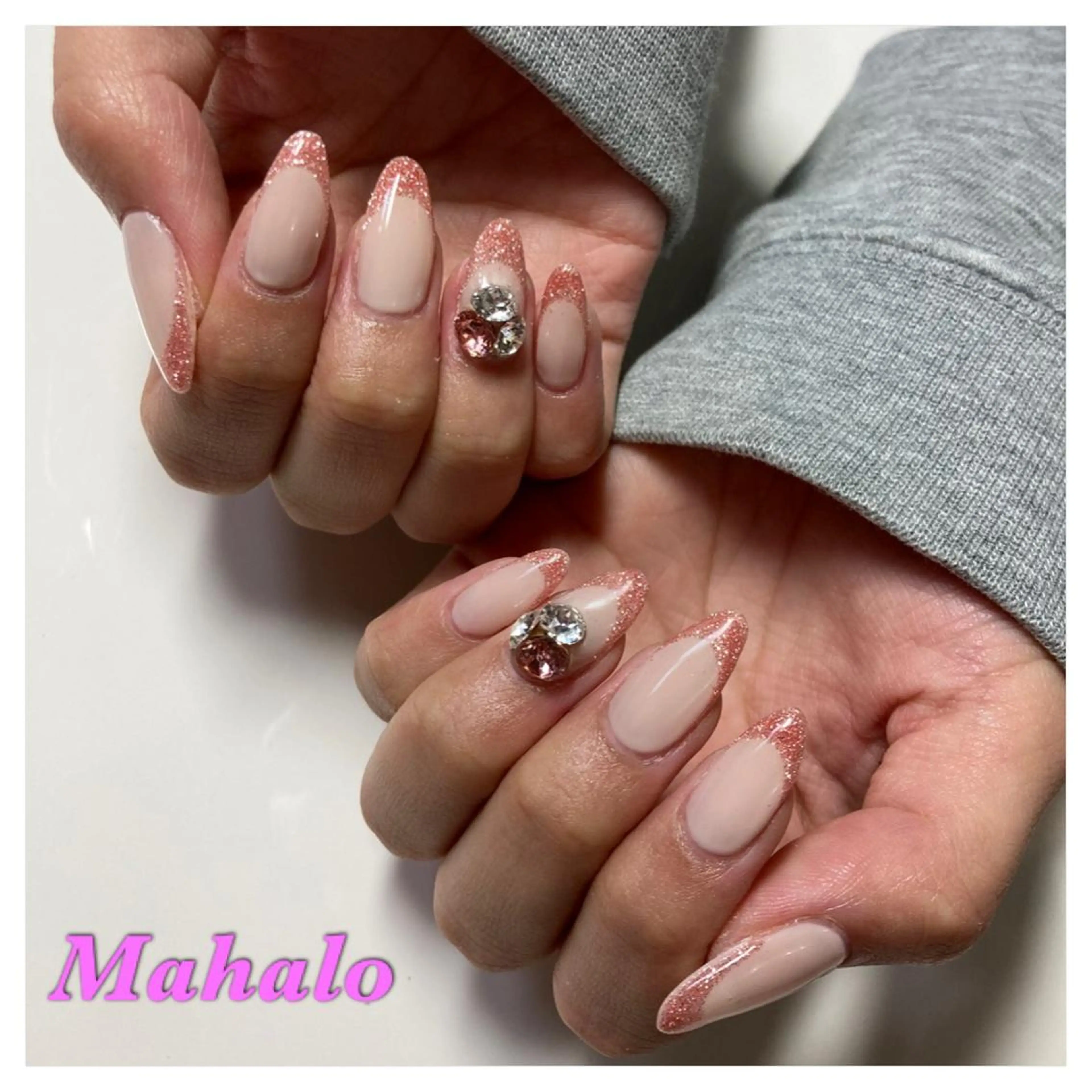 ネイル フレンチネイル ラメ(グリッター) オフィスネイル ワンカラーネイル ピンク Nail Salon Mahaloのネイルデザイン