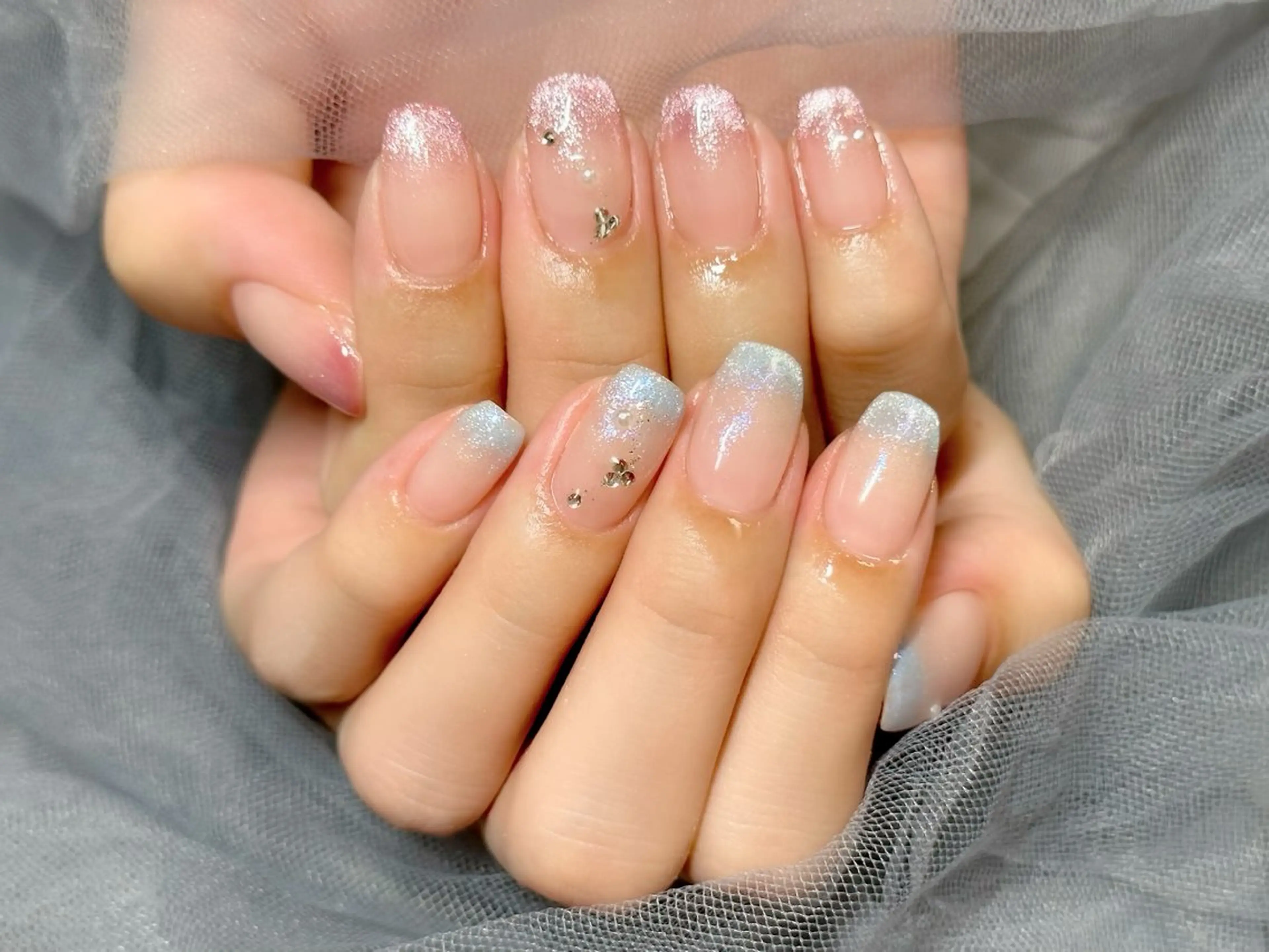 ネイル フレンチネイル 水色 マグネットネイル マグネットフレンチ ピンク ハンドネイル KURELLY所属・Nail Salon KURELLYのネイルデザイン