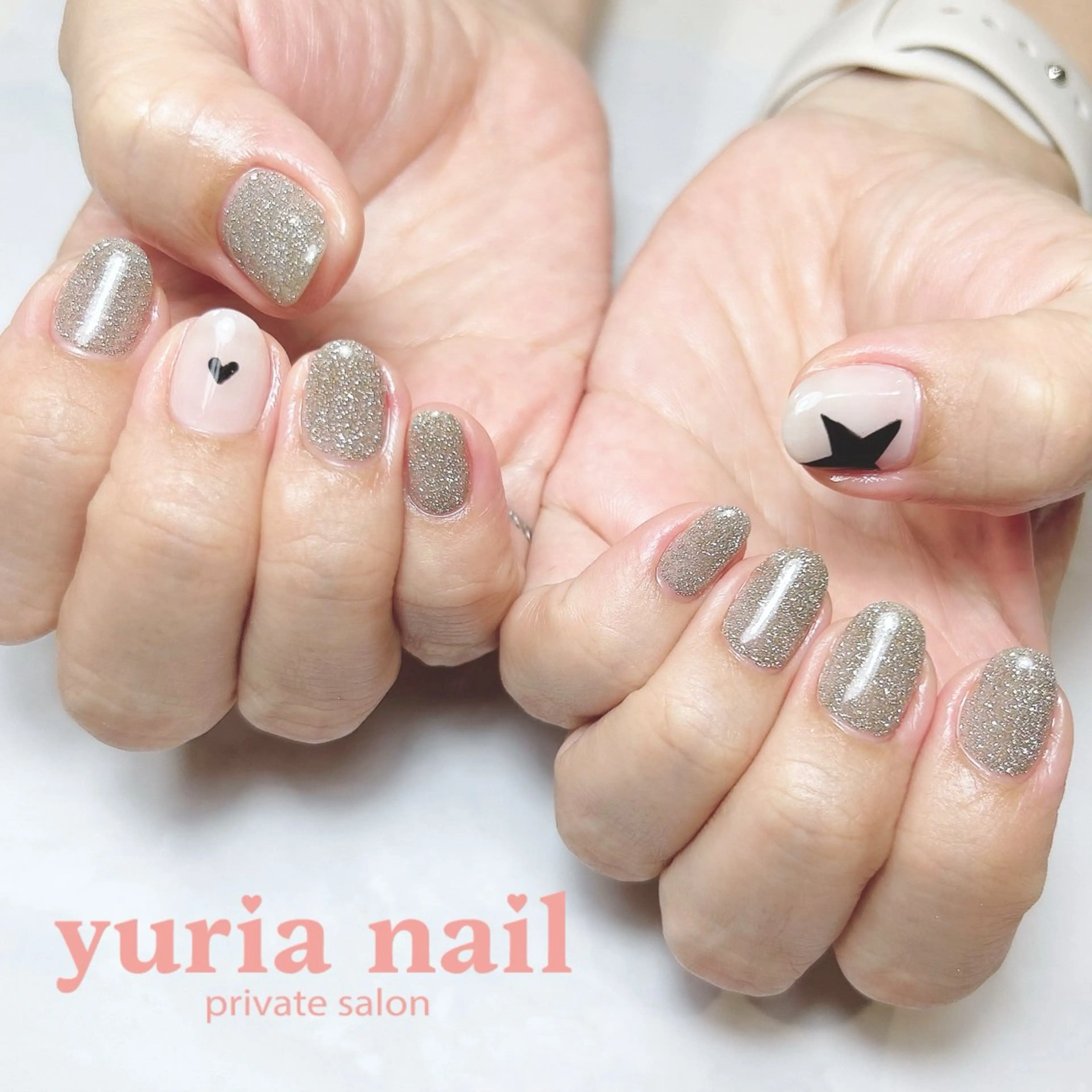 ネイル フラッシュネイル ジェルネイル ハート ラメ(グリッター) 持ち込み ハンドネイル 小林 ゆりあのネイルデザイン