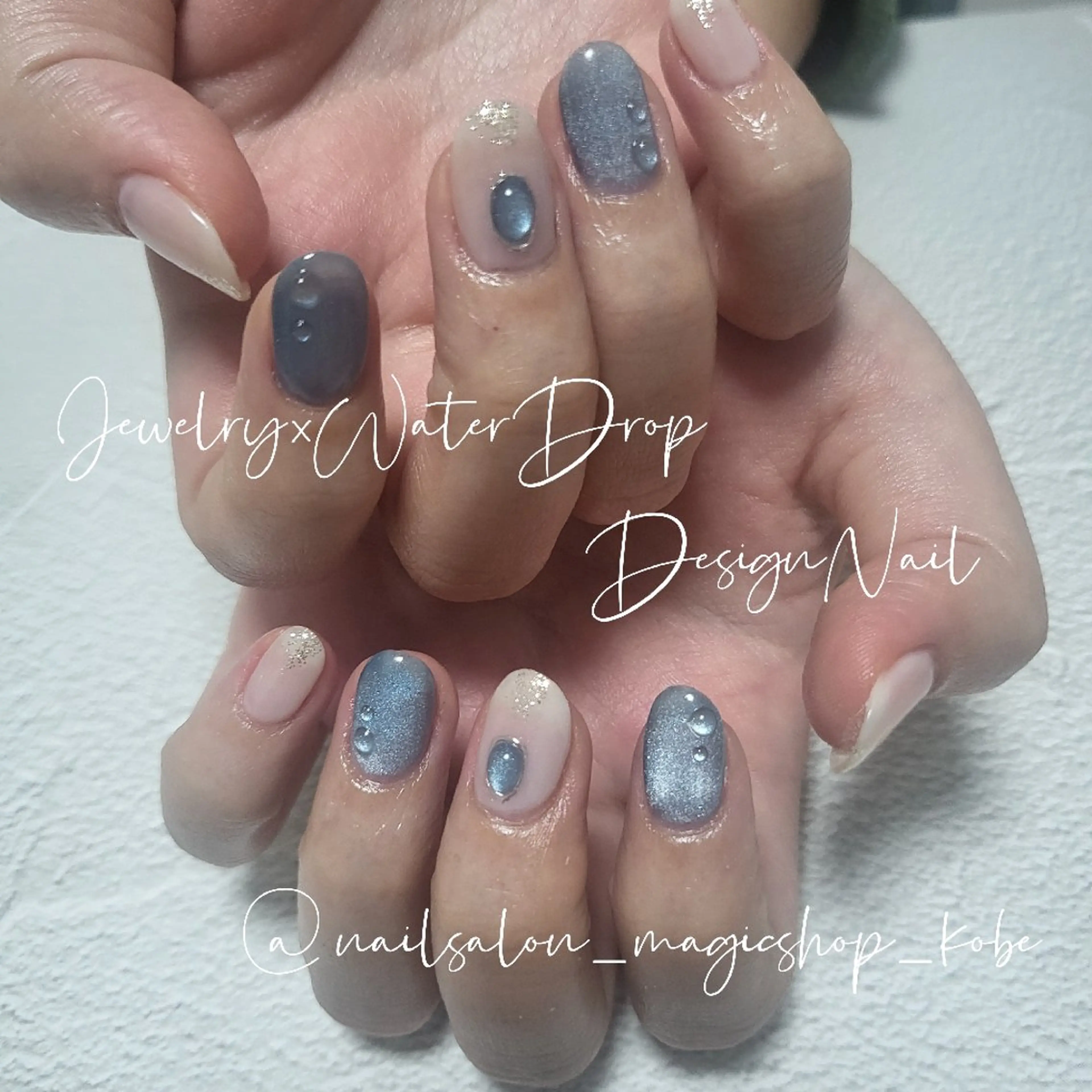 ネイル アートネイル ブルー ジェルネイル マグネットネイル シルバー ハンドネイル Nailsalon MagicShopのネイルデザイン