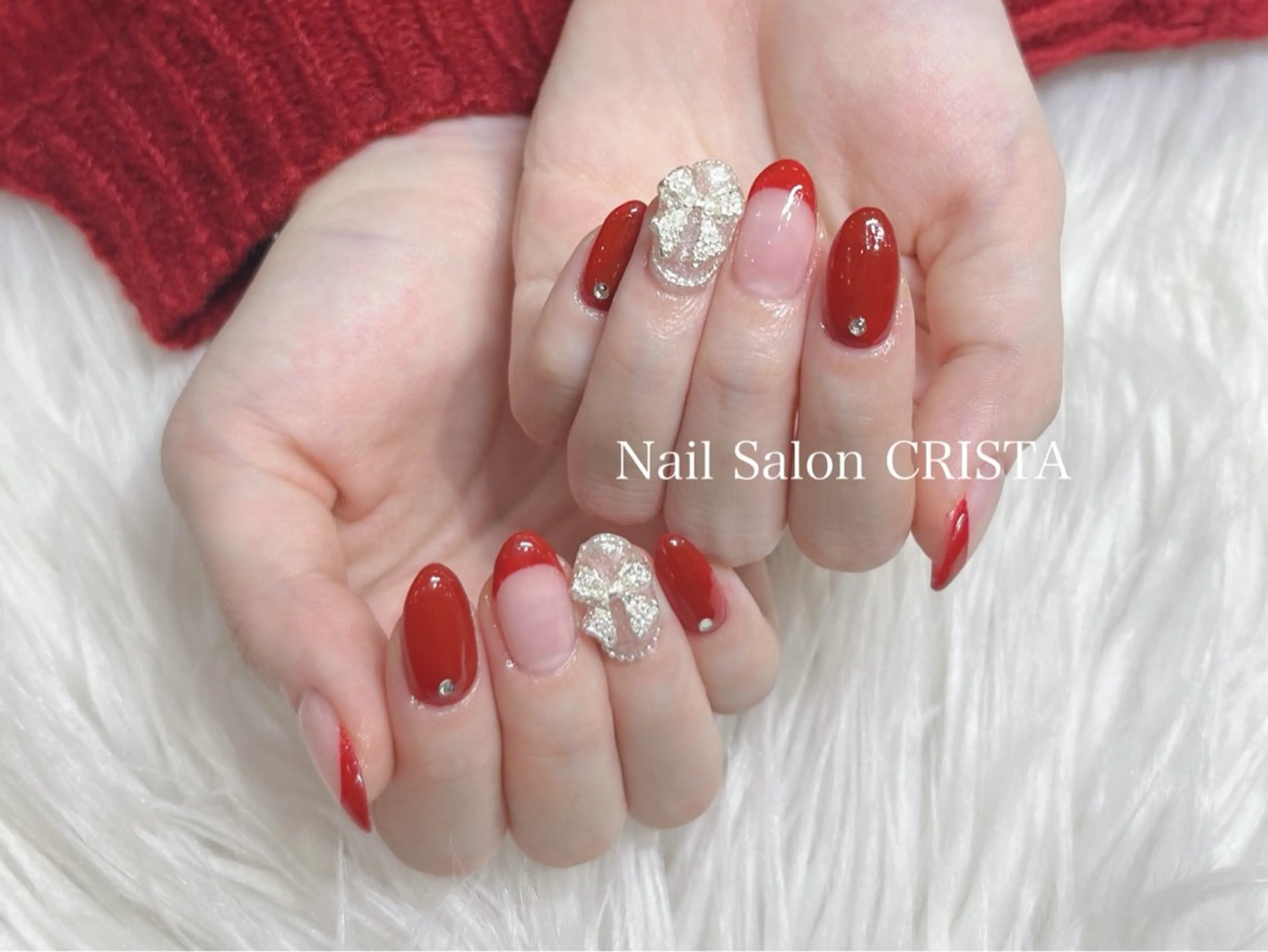 ネイル フレンチネイル 赤色 ハンドネイル Nail Salon CRISTA所属・CRISTA 🖤ヒナタのネイルデザイン