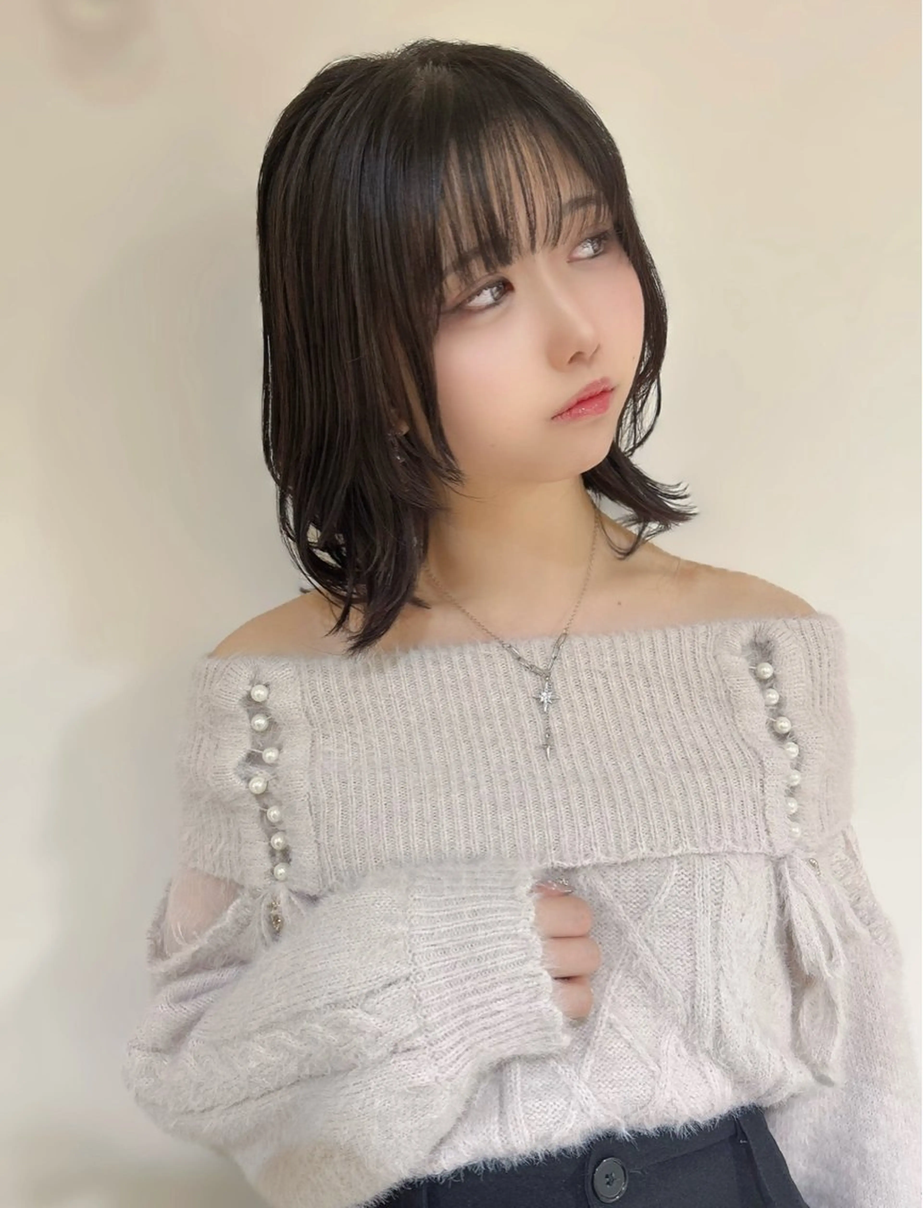 ミディアム くびれヘア レイヤーカット シースルーバング カット ヘアカラー トリートメント Halo 長居店 "ROKI"のヘアスタイル