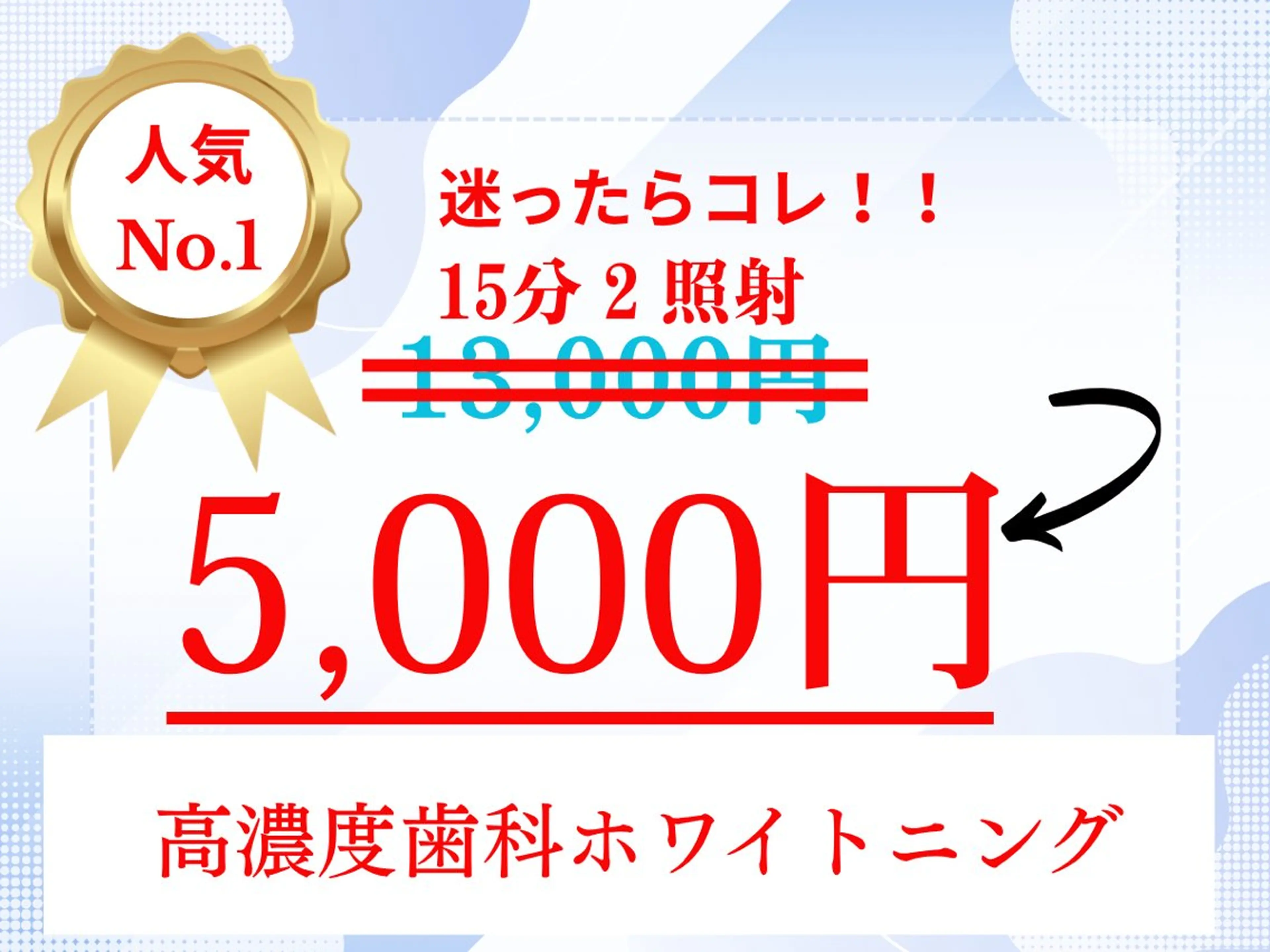 【初回集中プラン】高濃度歯科ホワイトニング、15分2分照射13,000円→5000円の写真