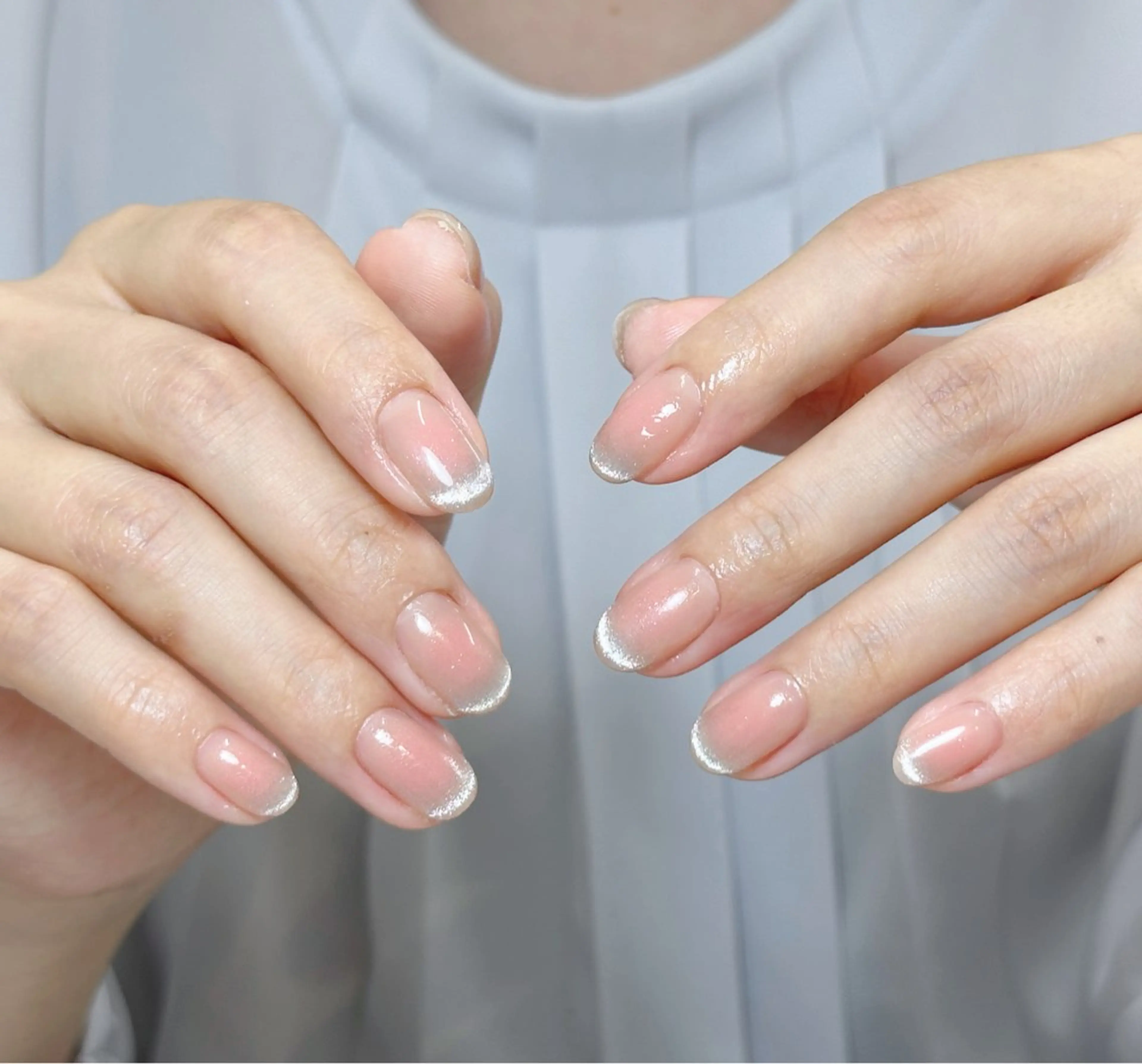 ネイル フレンチネイル ラメ(グリッター) オフィスネイル ピンク シルバー ハンドネイル NOA NAILのネイルデザイン