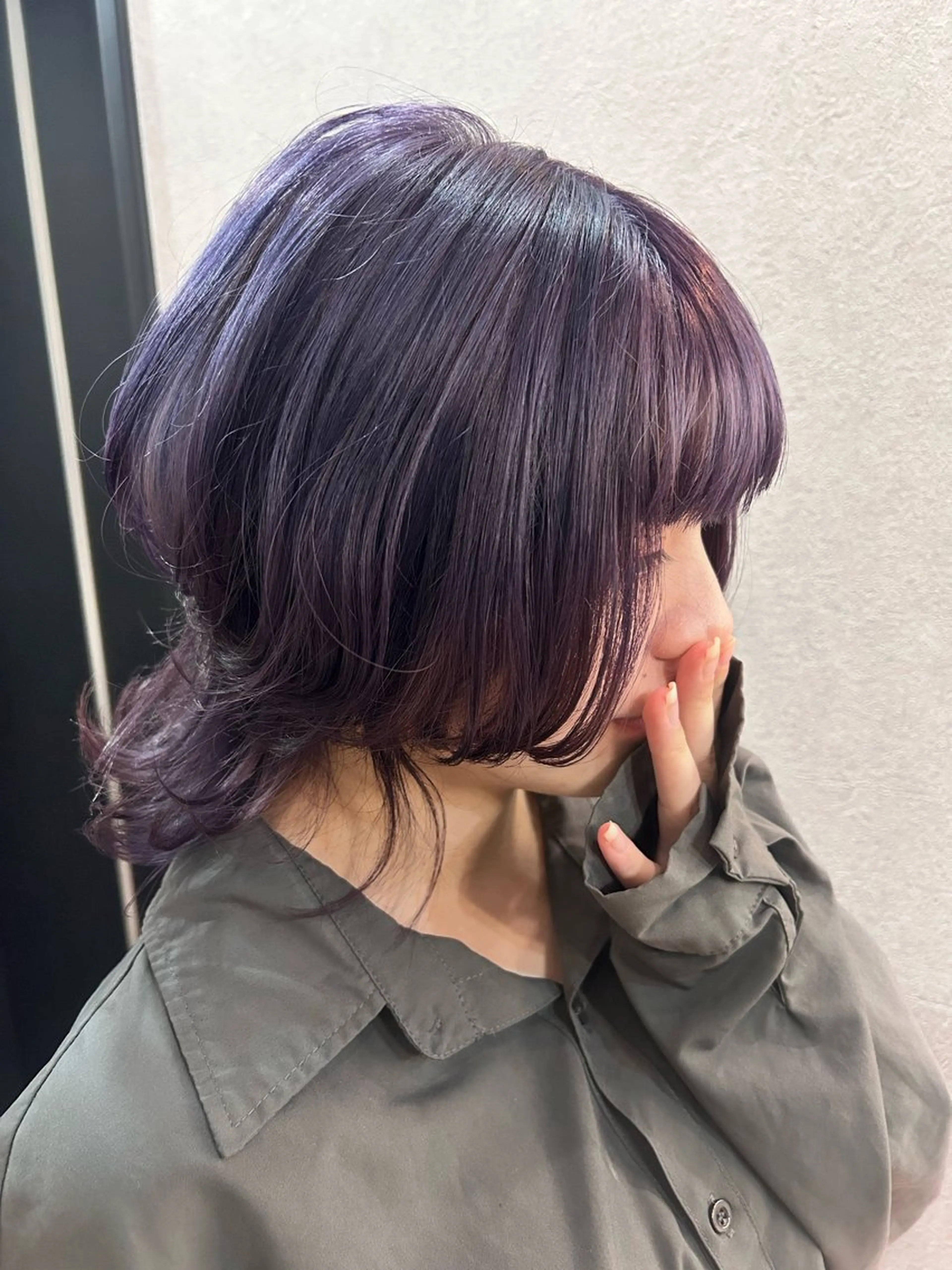 ミディアム パープルカラー ヘアカラー トリートメント エクステ/心斎橋/ ハイトーン/ミサキのヘアスタイル
