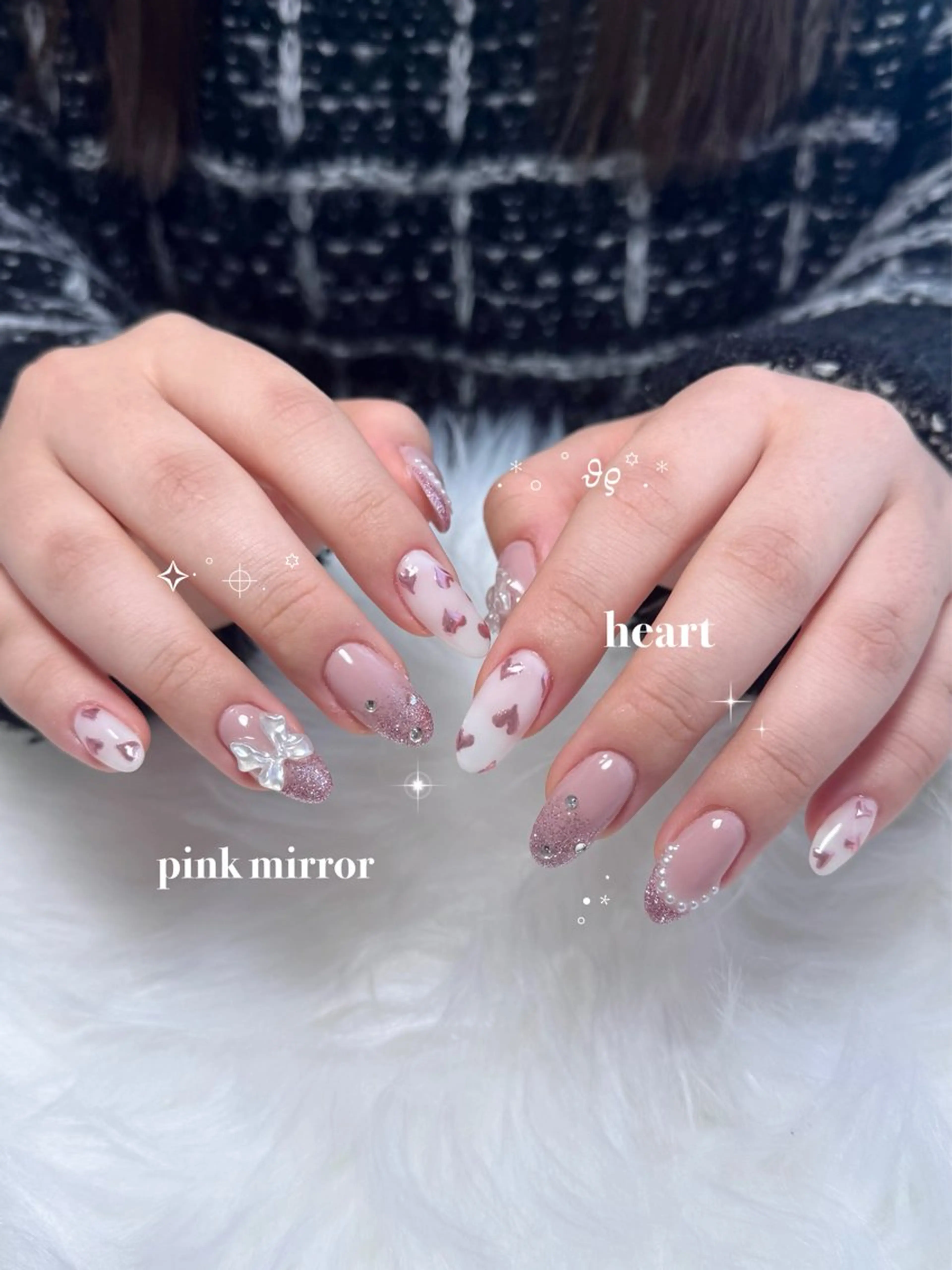 ネイル ハート ミラーネイル ピンク ハンドネイル nail salon CAREY 🎀のネイルデザイン