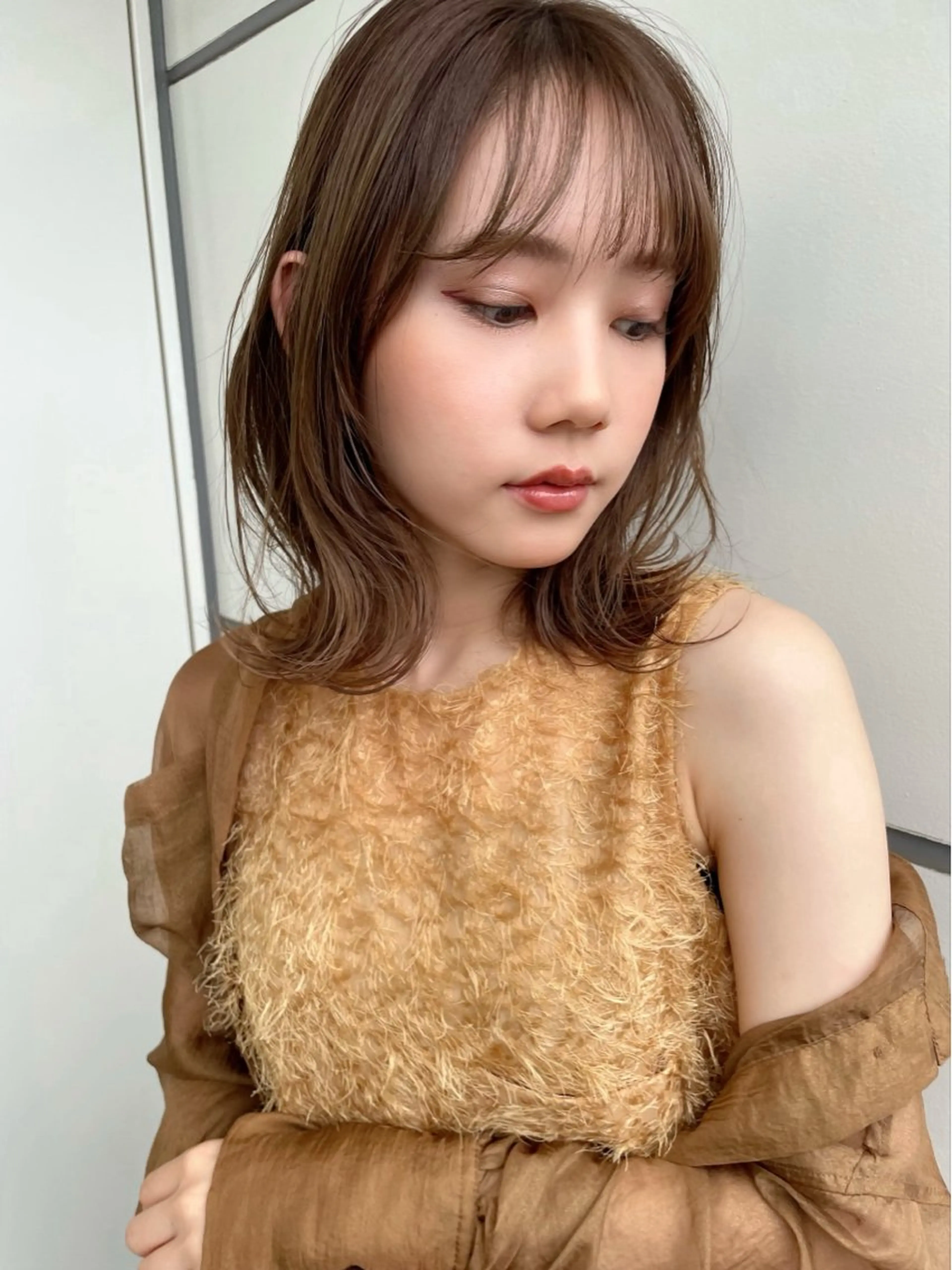 ミディアム カラー 切りっぱなしボブ ボブレイヤー ボブ くびれヘア 顔まわりレイヤー カット ヘアカラー 結べるレイヤーボブ くびれLady表参道のヘアスタイル