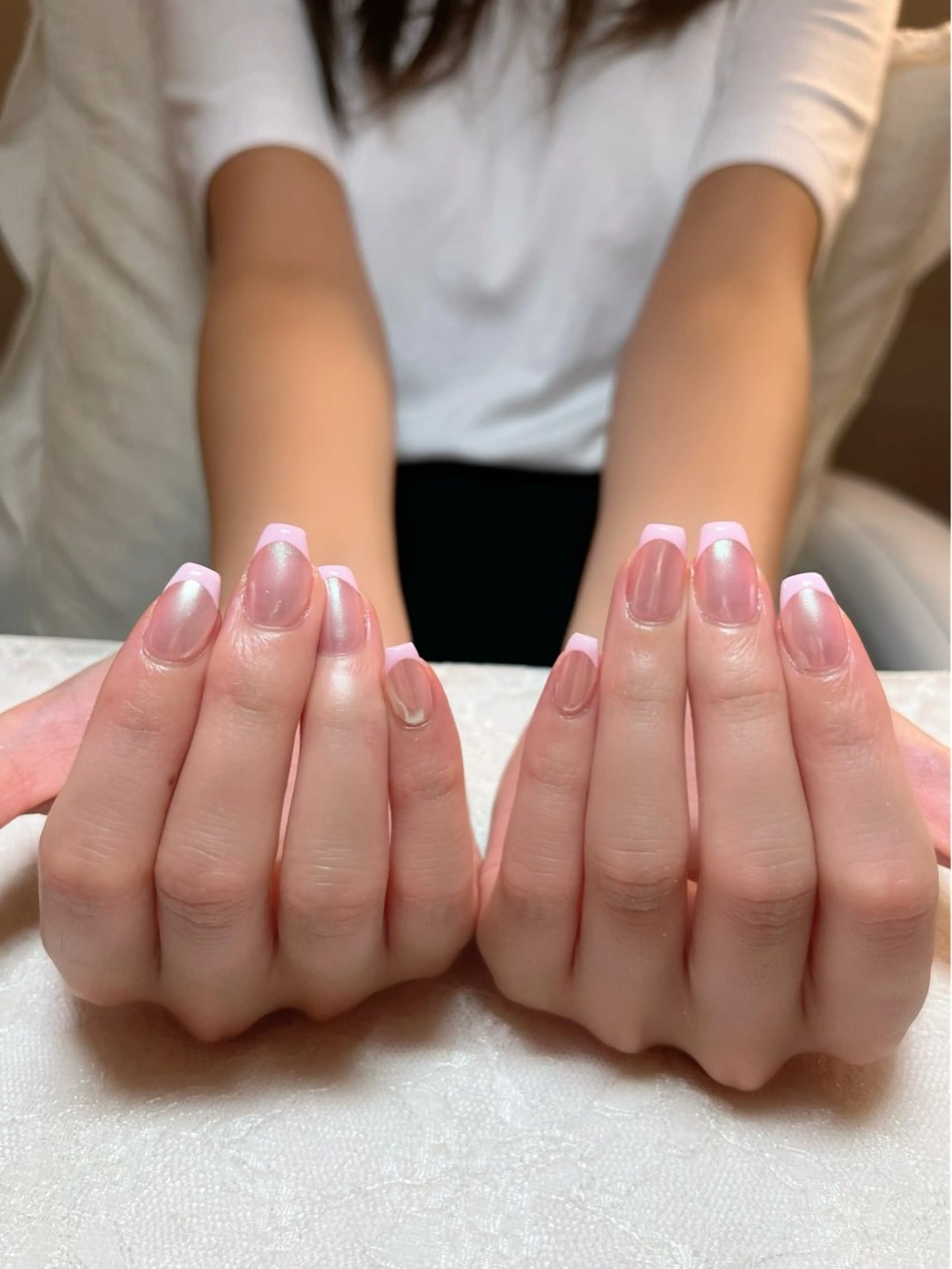 ネイル フレンチネイル ミラーネイル ピンク ハンドケア aoinail所属・aoi nailのネイルデザイン
