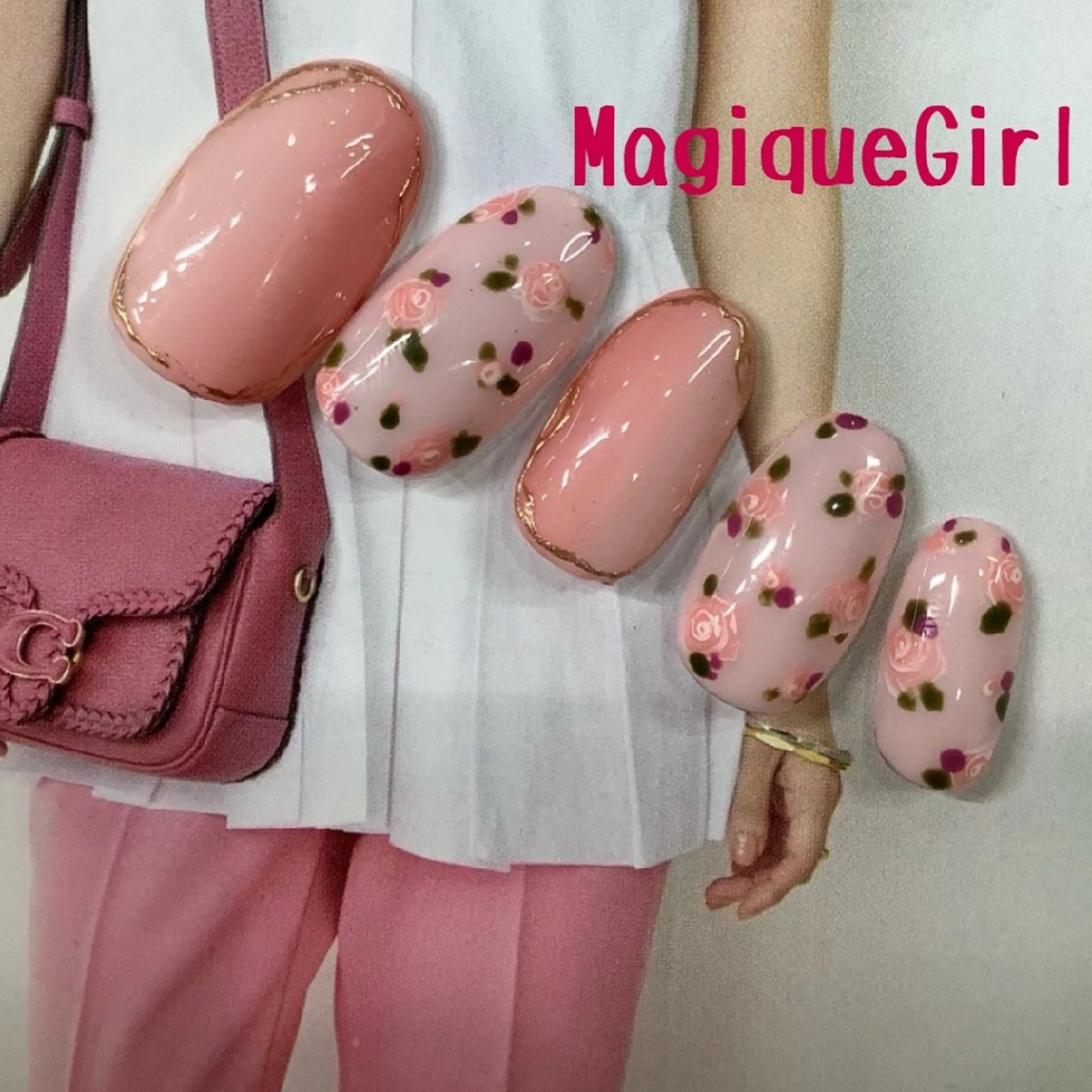 ネイル ミラーネイル ピンク ハンドネイル Magique Girlのマツエク・マツパデザイン